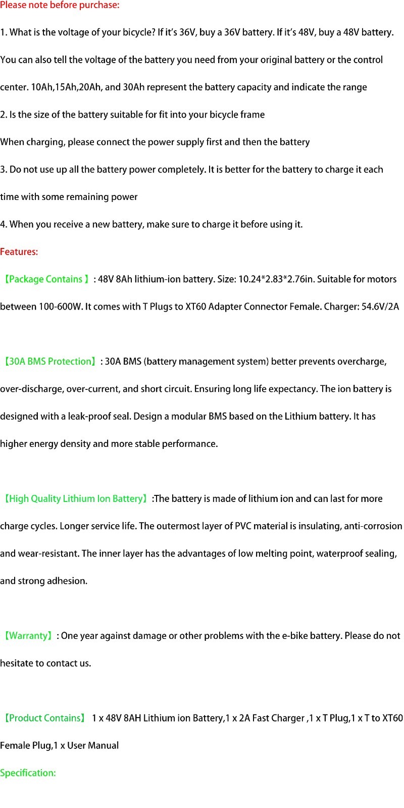 48V Scooter Lithium Ebike Battery for 200W – 1500W Electric Bicycle Bike Motor