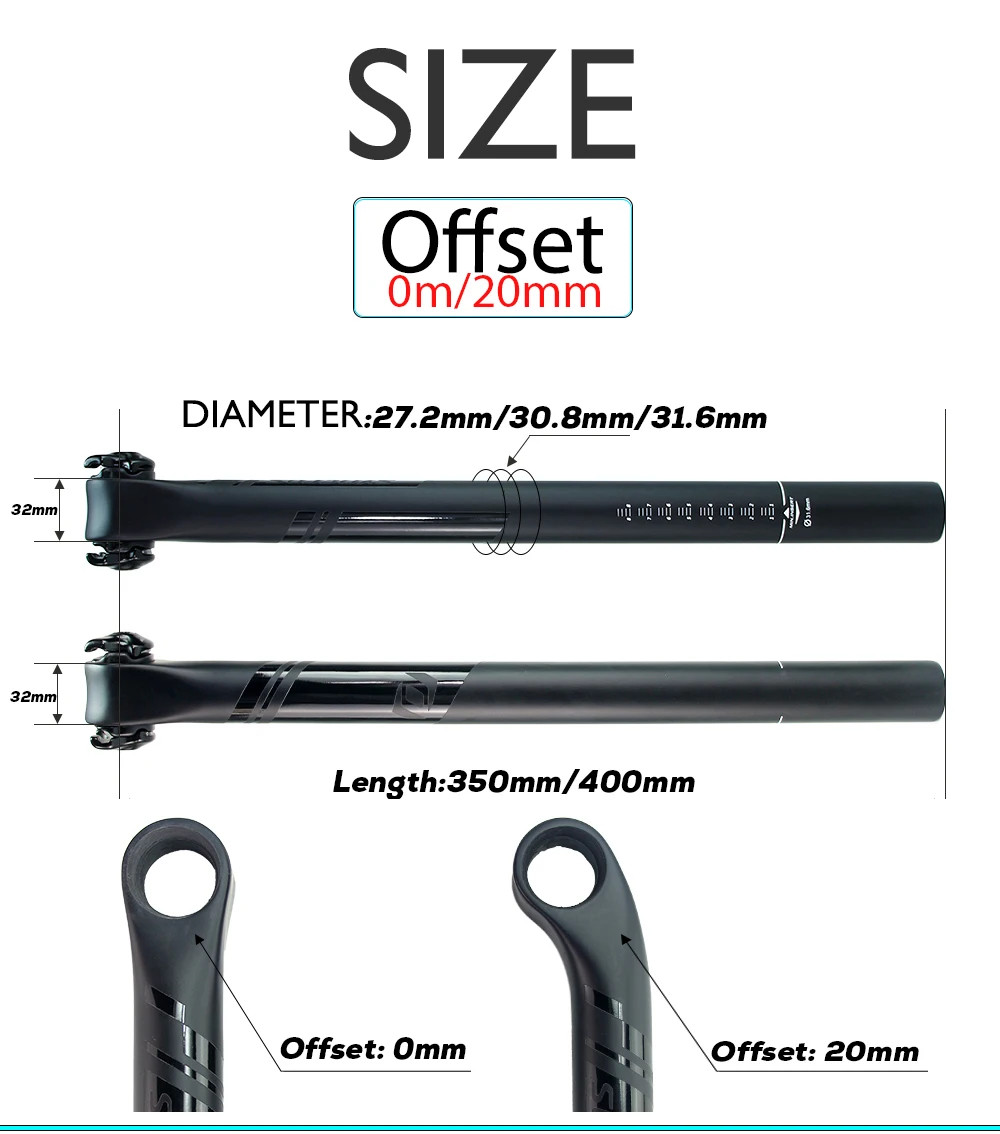 Carbon Fiber Bicycle Seatpost 0 20mm Offset 350mm 400mm Length for MTB Road Bike