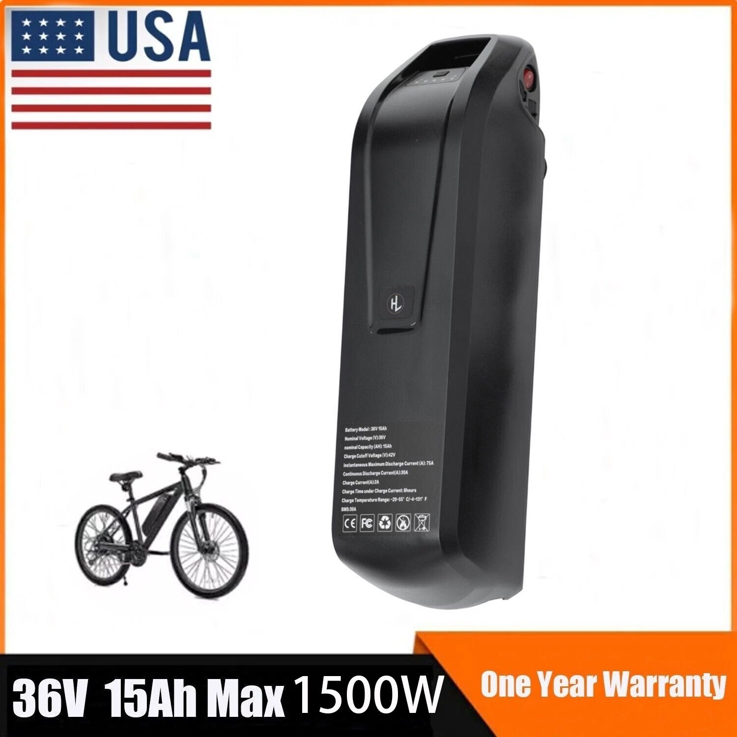 Ebike Battery 36V 15Ah 200-1500W Electric BiKE Bicycle Battery 40A BMS 4Pin Base