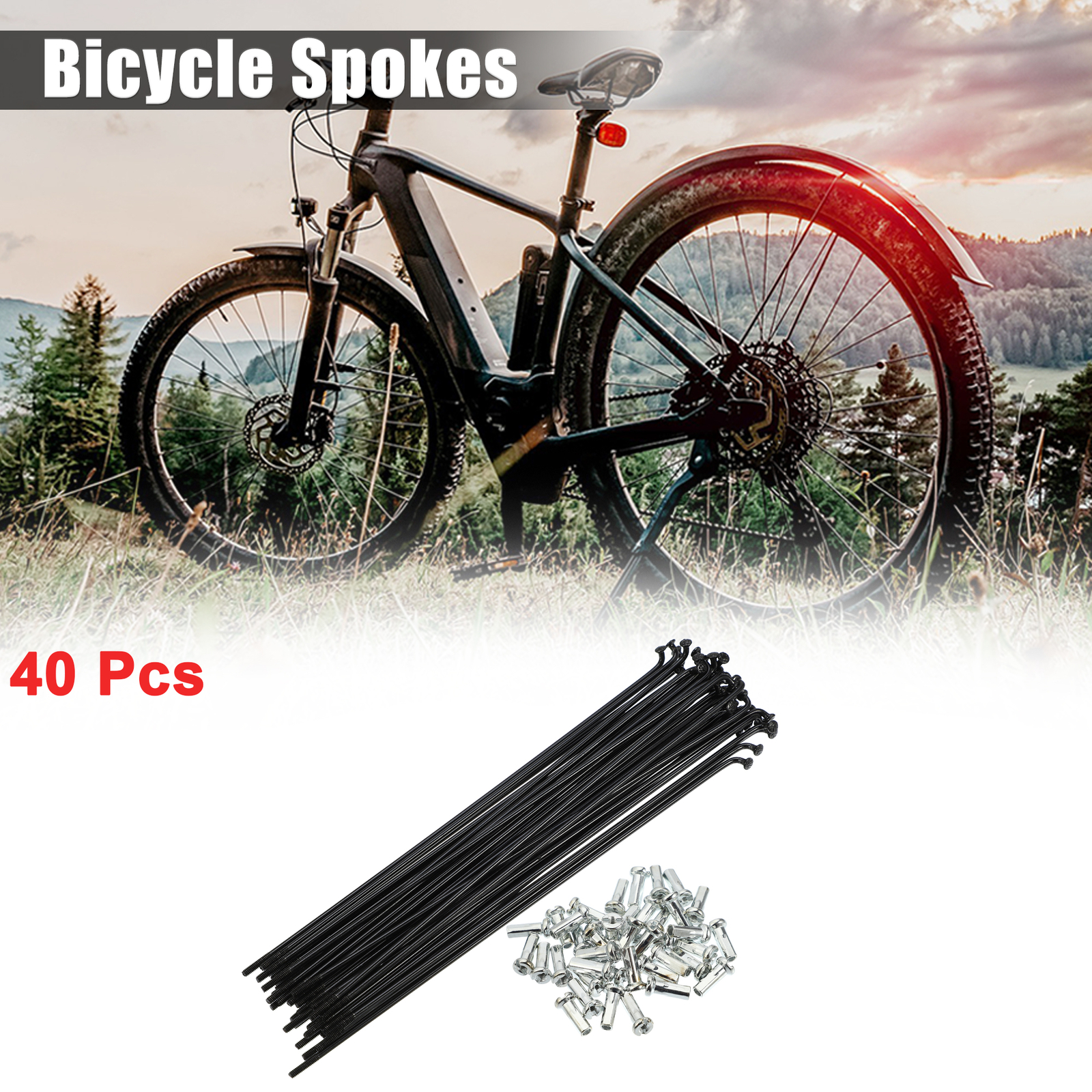 40 Pcs 14G J Bend 168mm x 2mm Bike Bicycle Spokes with Nipples Steel Black