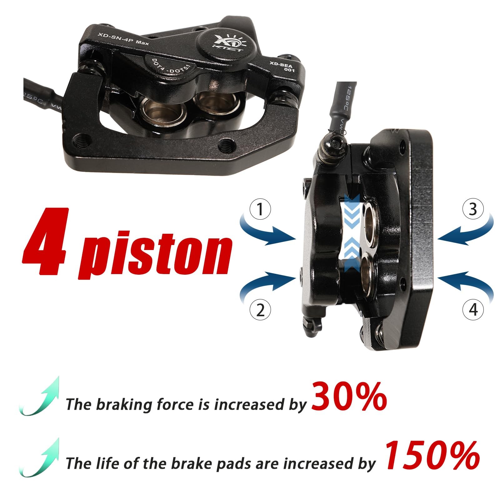 Upgrade Heavy Duty 4 Piston Hydraulic Brakes for Ebike: 2 PIN Waterproof