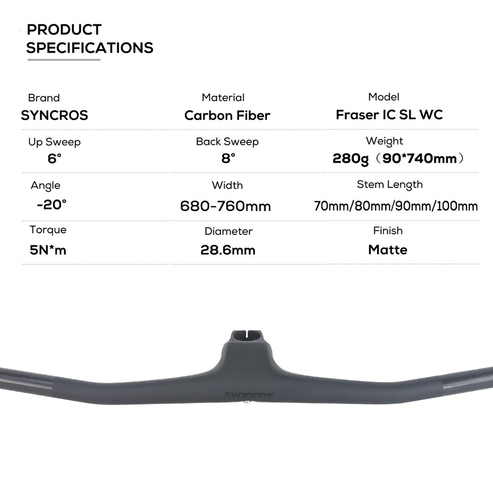 Carbon Fiber MTB Bicycle Integrated Handlebars 720/740mm Stem Angle -20°