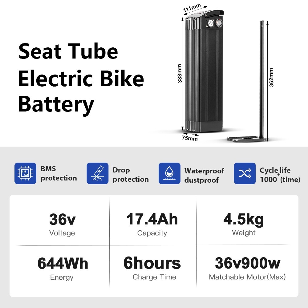 36V 17Ah Lithium Battery SilverFish Ebike Battery for 36V 900W Electric Bicycle