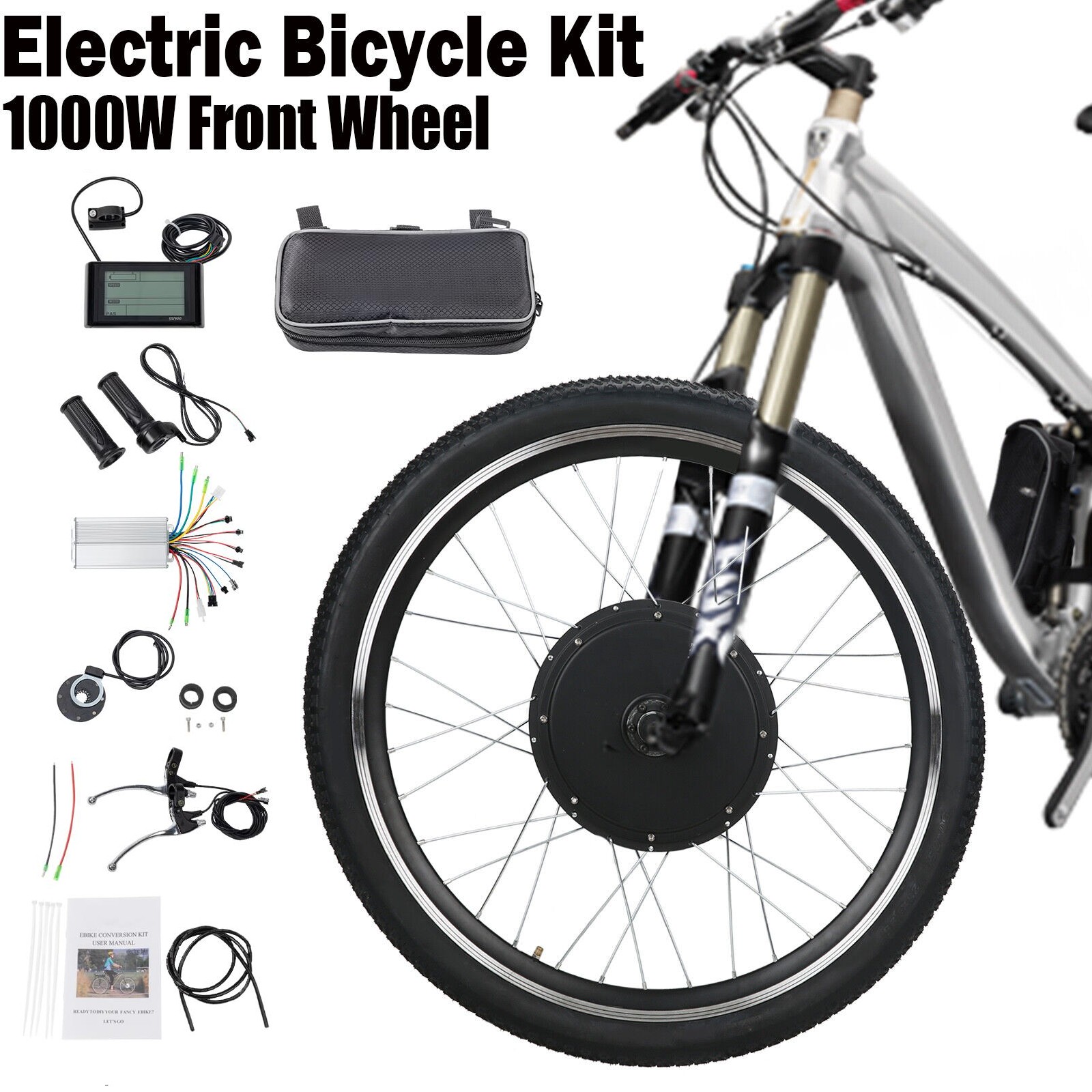 26 inch Front Wheel E-Bike Electric Bicycle Conversion Kit 48V 1000W Hub Motor