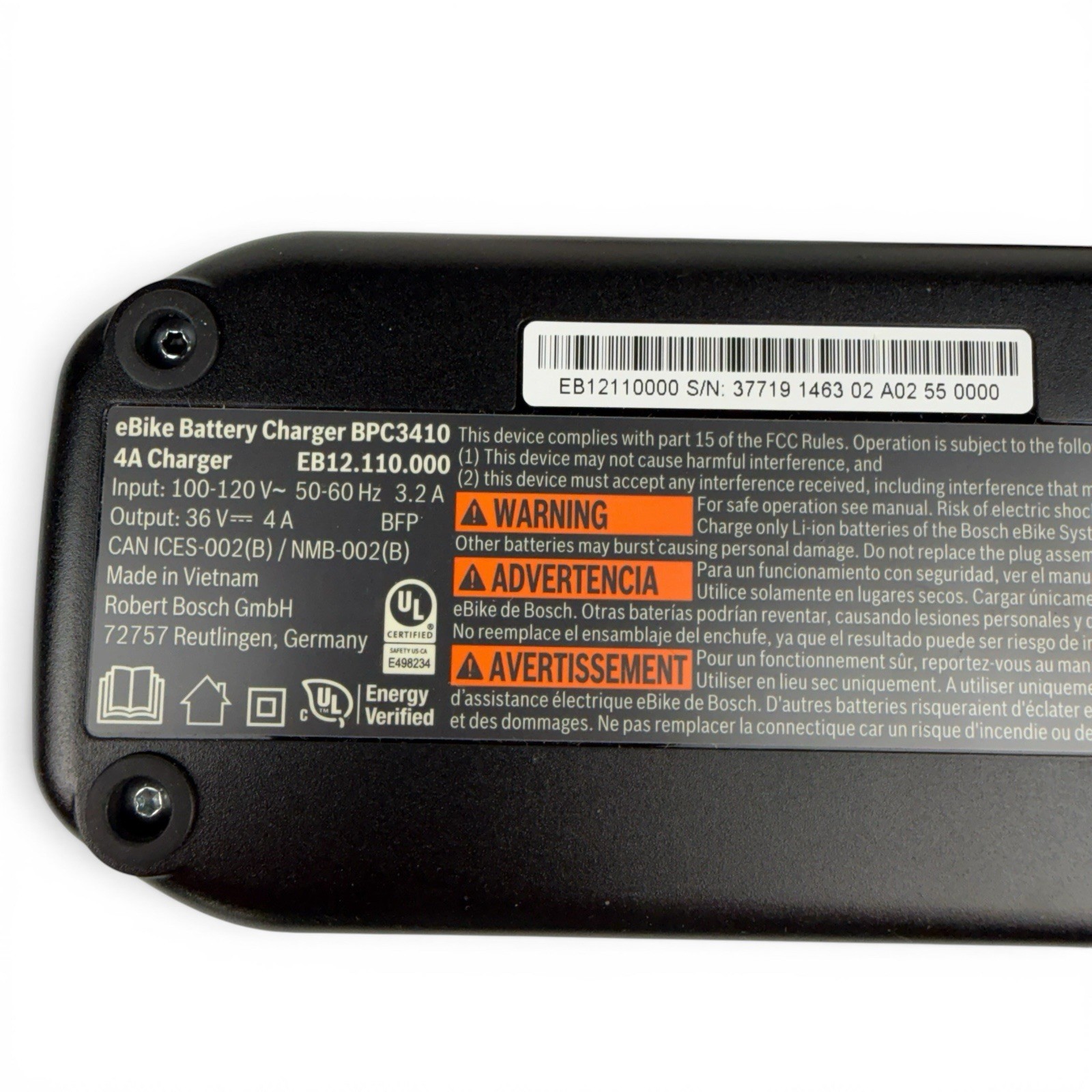 Bosch 4A Charger 100-120 V BPC3410 with 4 Pin Plug 36V EB12.110.000