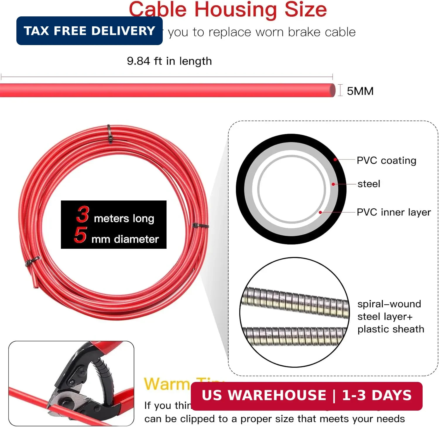 Brake Cable Housing,Professional Grade Lined Bicycle/Bike Brake Cable Housing wi