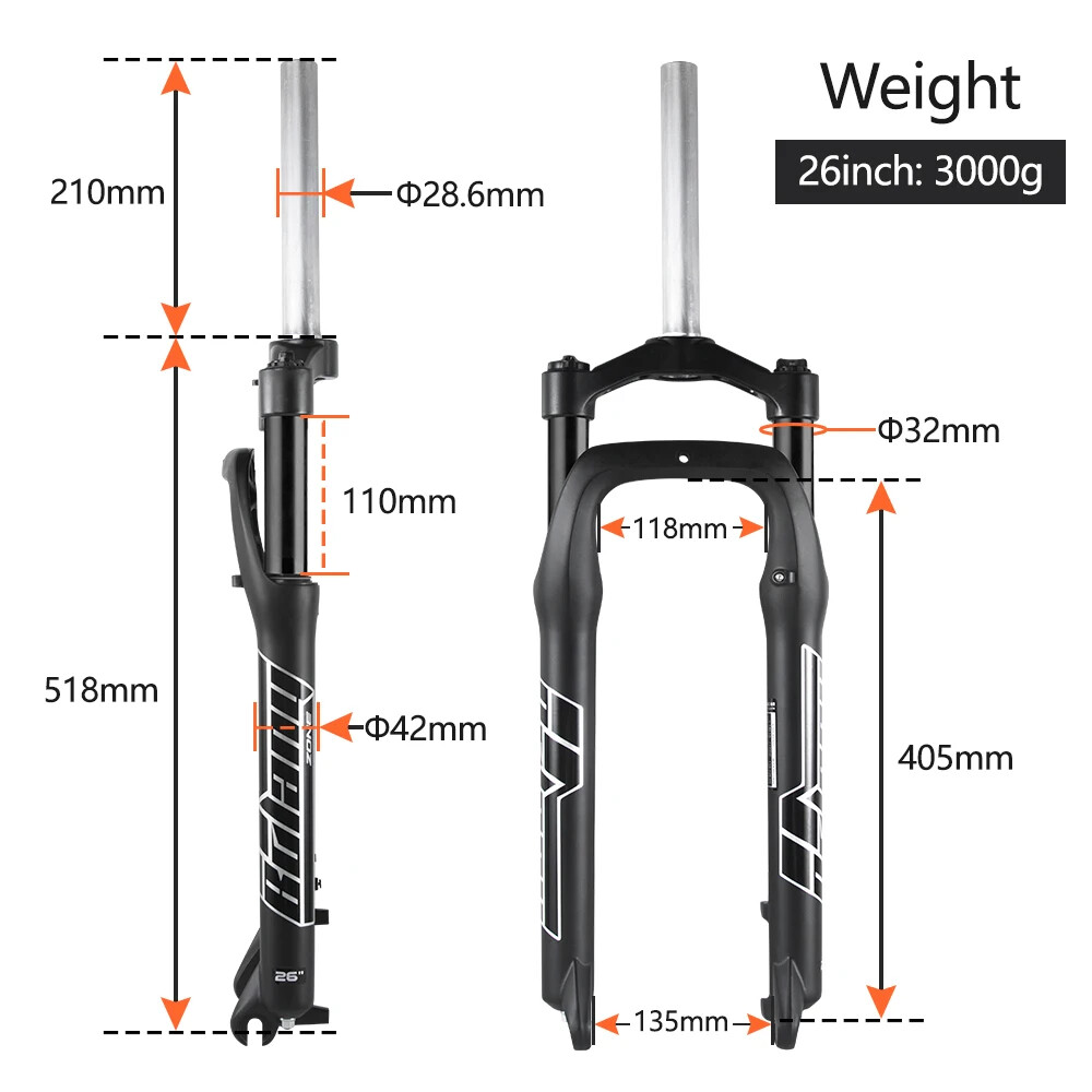Snow E-bike Supension Air Fork 20/26inch Fat Tire MTB Front Fork 100mm Travel