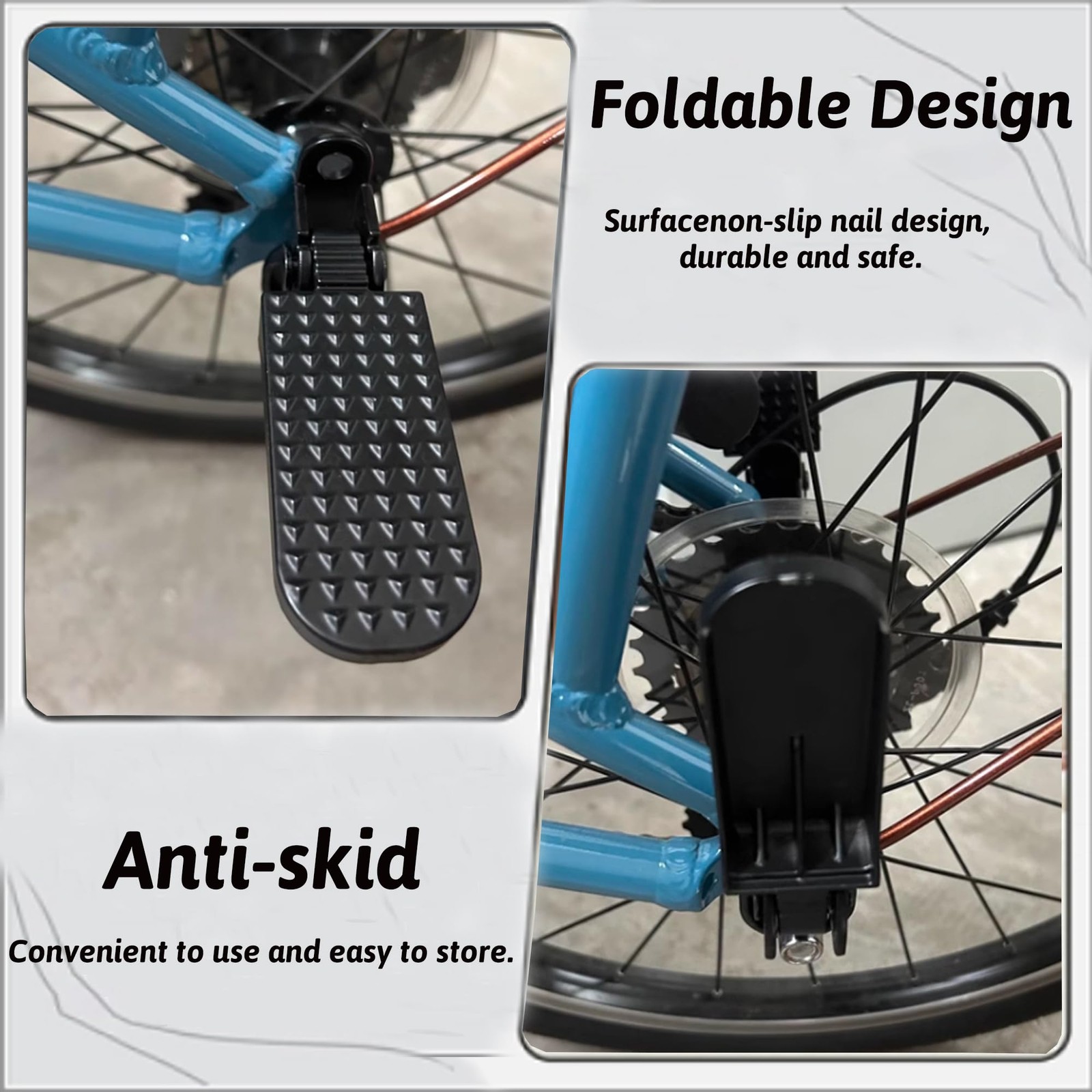 Tailcle Folding Bike Foot Pegs, 1 Pair Foldable Bicycle Pedals