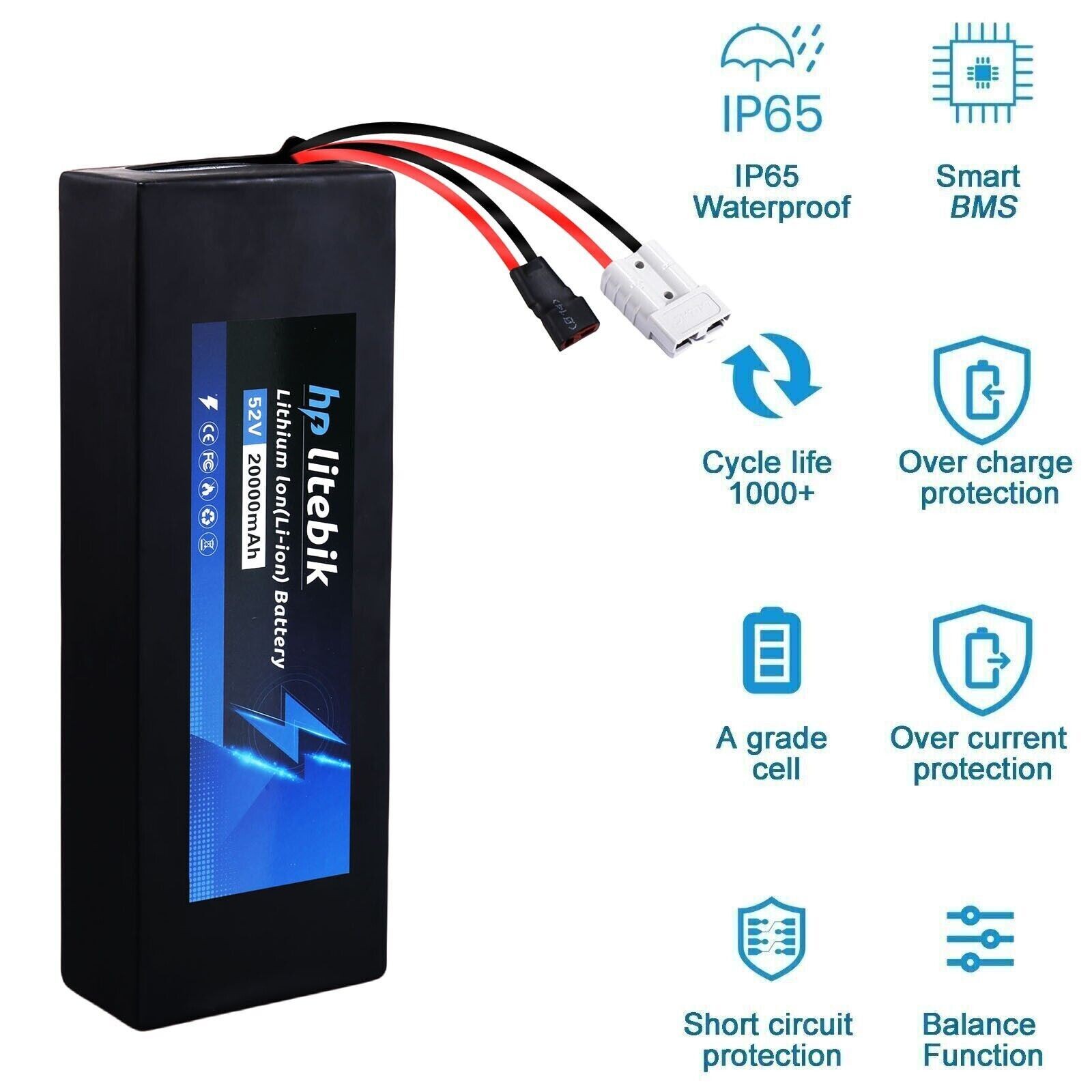 52V 20AH Ebike Battery 50A BMS for 200W-2600W Electric Bicycle Bike Scooter NEW