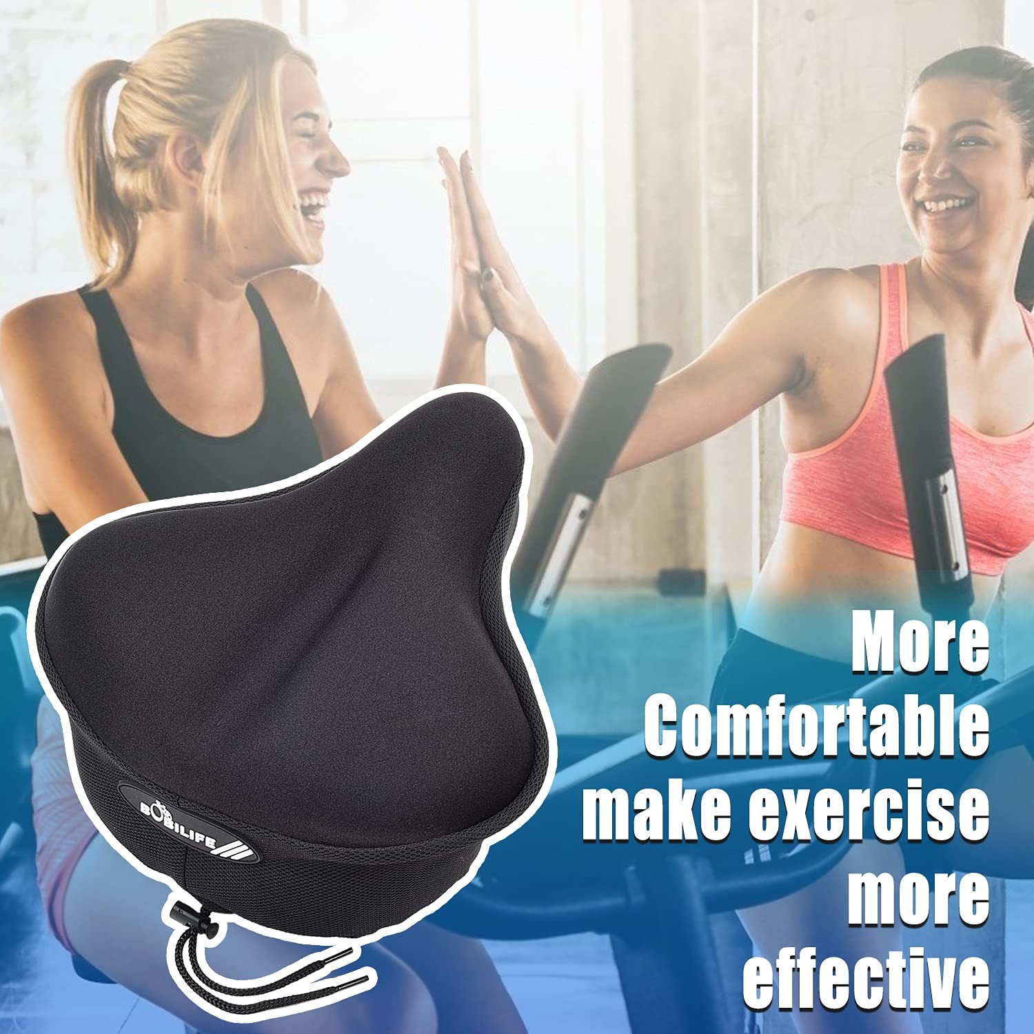 Thick & Wide Gel Bike Seat Cushion Cover Pad with Rainproof Cover – Comfortab…