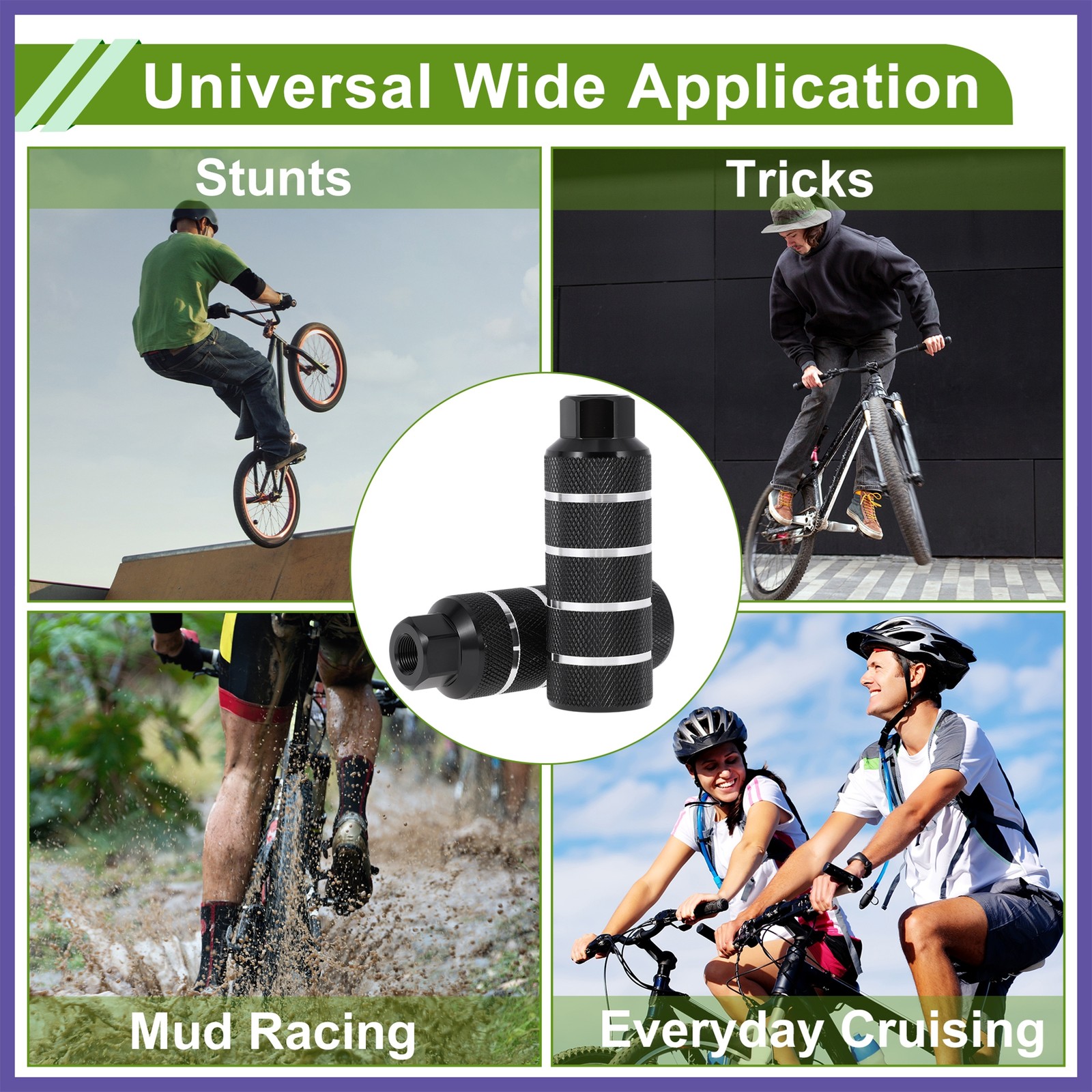 2Pcs Bike Pegs 110mm Four Stripes Texture Cycling Foot Pegs Black