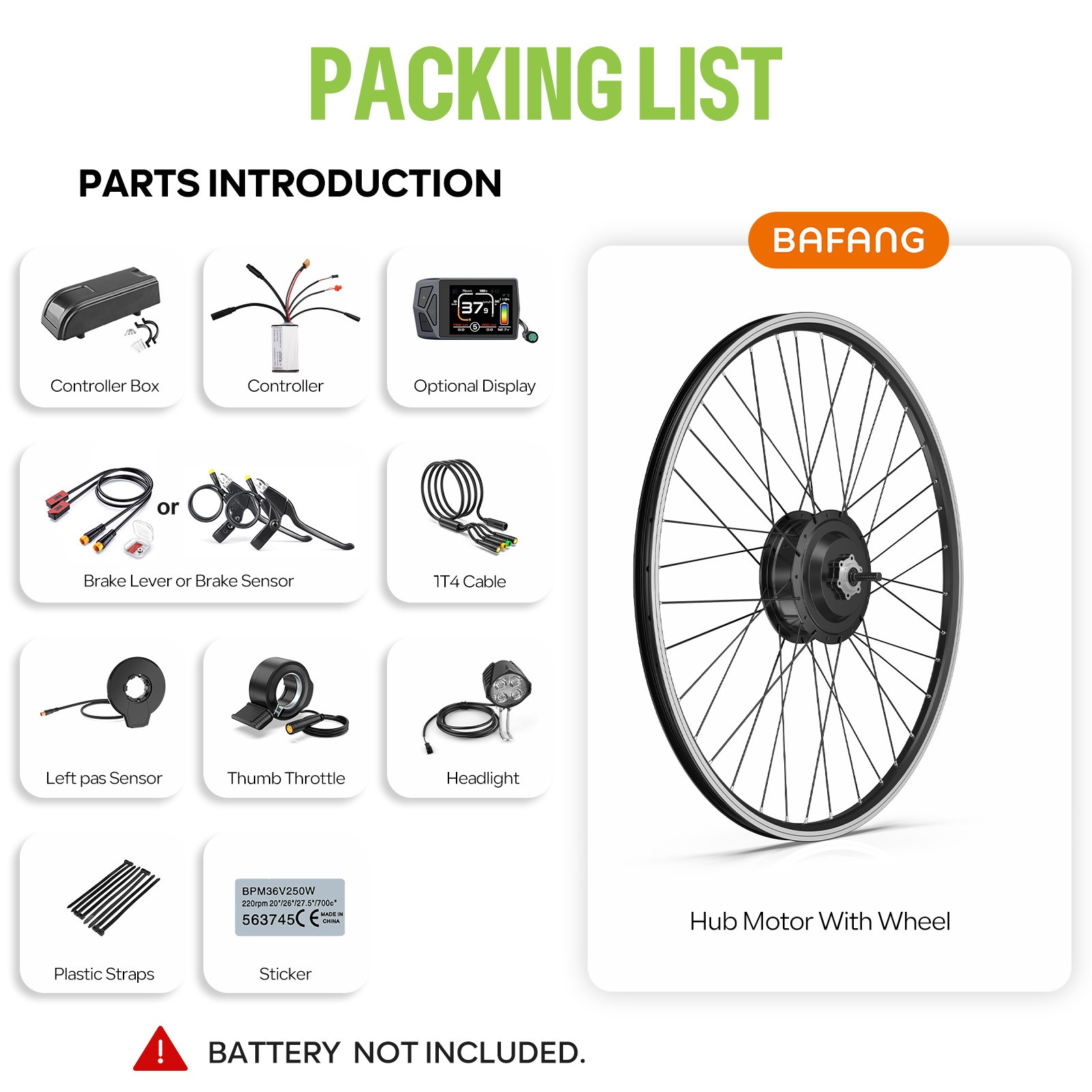 BAFANG 48V 500W Front Wheel Hub Motor – Ebike Conversion Kit for 20″/26″/700C