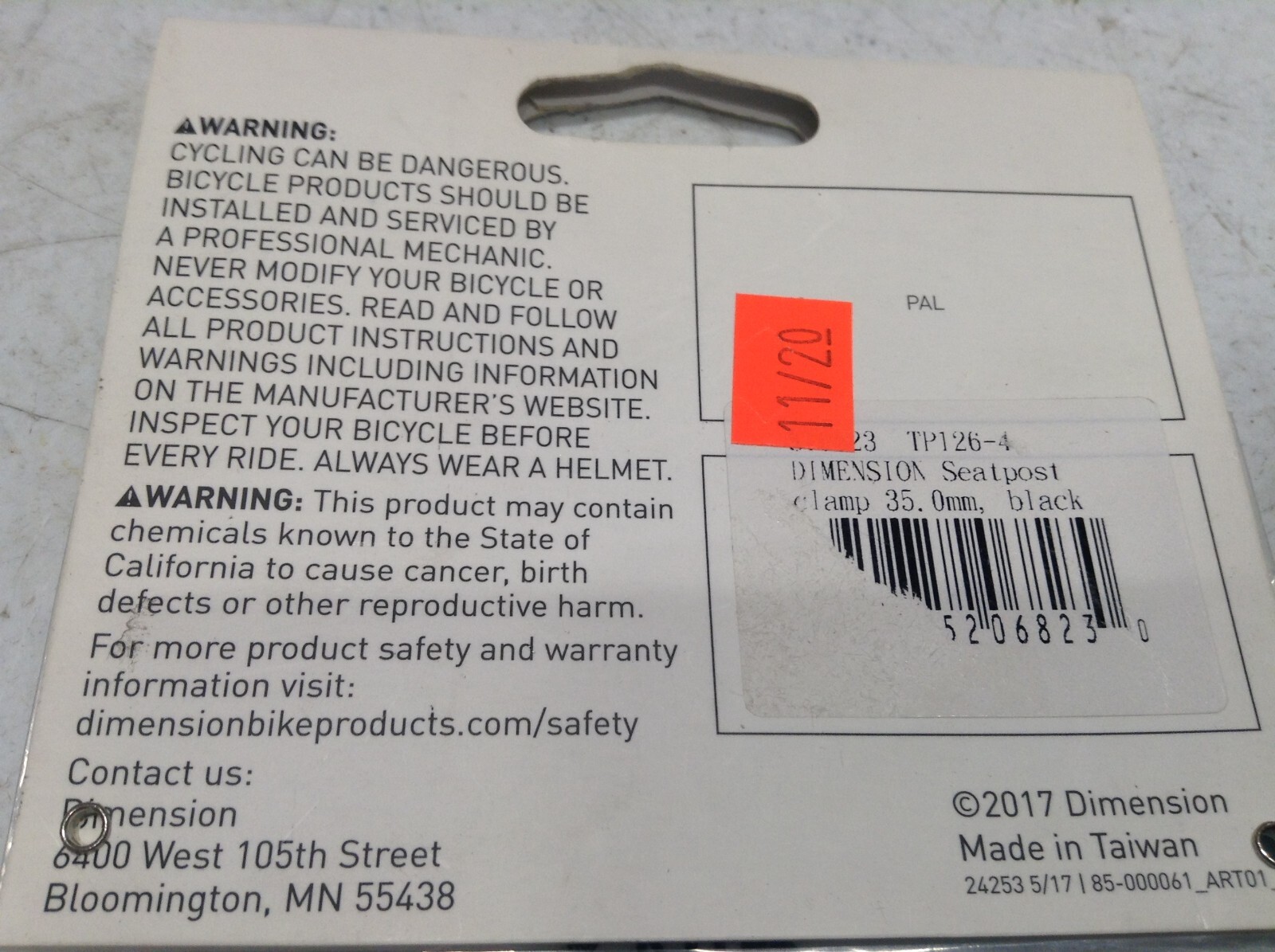 Dimension TPI26-4/ST0923 Seatpost Clamp 35.0mm Black-BRAND NEW
