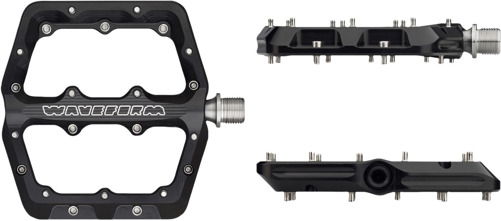Wolf Tooth Waveform Pedals Aluminum MTB Flat Dual Concave Grip, Black