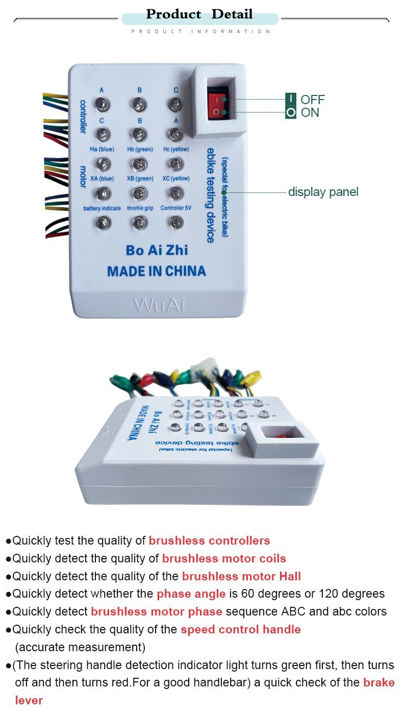 224-72V E-Bike Brushless Motor Controller Tester for Parts of Ebike Easy To Use