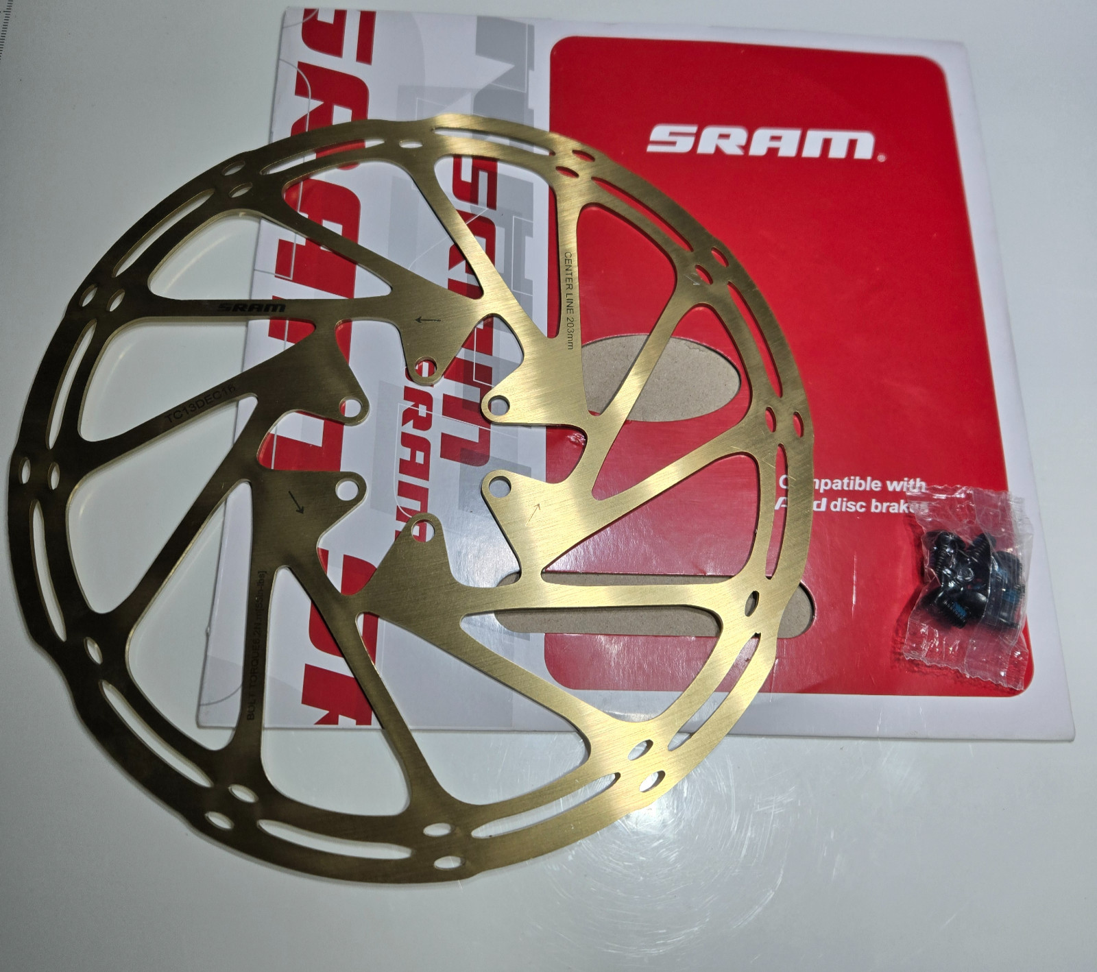 SRAM 203mm Rotor Gold tone/ 180mm 2.0 SRAM Disc Rotor Silver