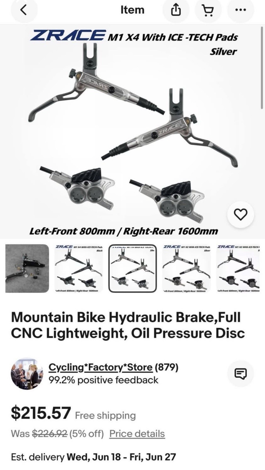 Zrace Ultralight 4 Piston MTB Brakeset Hydraulic Brakes MTB Trail E-Bike 478g