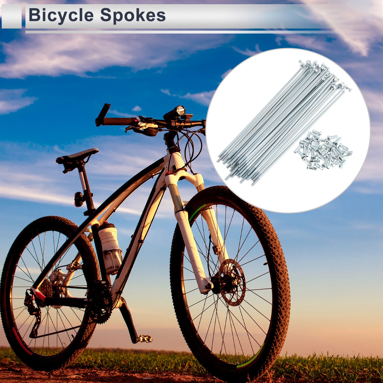 1 Set 12G 139mm Length Bicycle Spokes Nipple Carbon Steel Galvanized Silver Tone