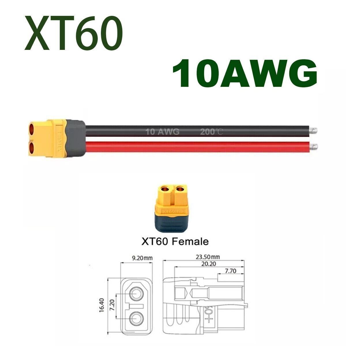 XT60 Plug Connector Female with 10AWG Silicon Wire for Ebike RC Lipo Battery