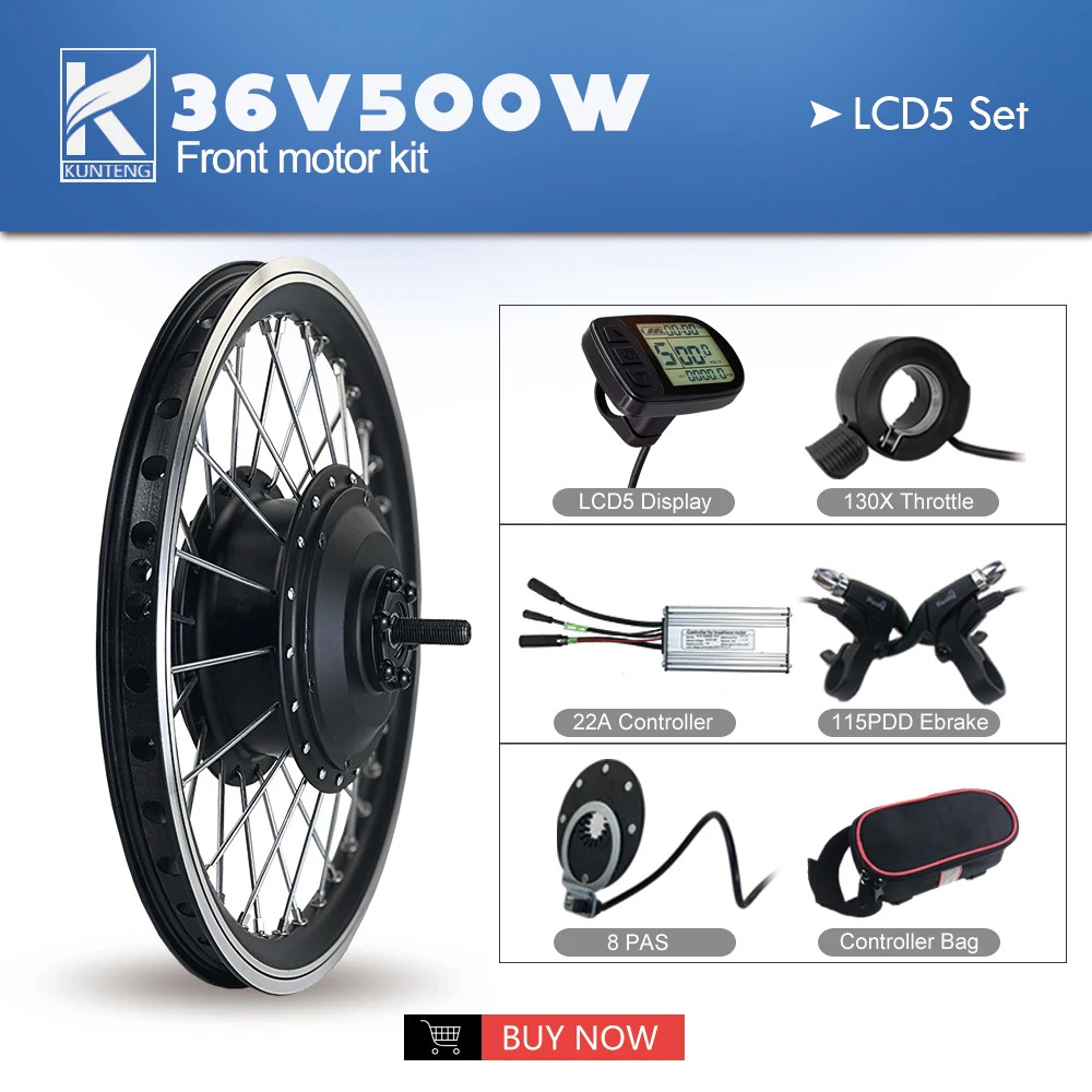 Electric Bike Conversion Kit 500W Front Hub Motor Wheel 36V 48V Waterproof Plug