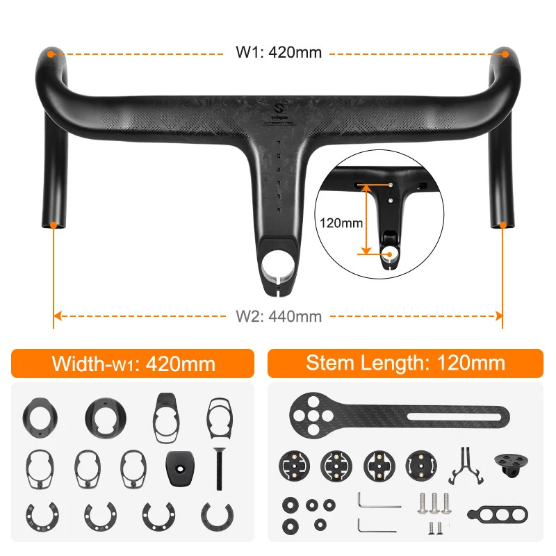 TOSEEK Carbon Fiber Integrated Road Bike Handlebar T800 360-420mm