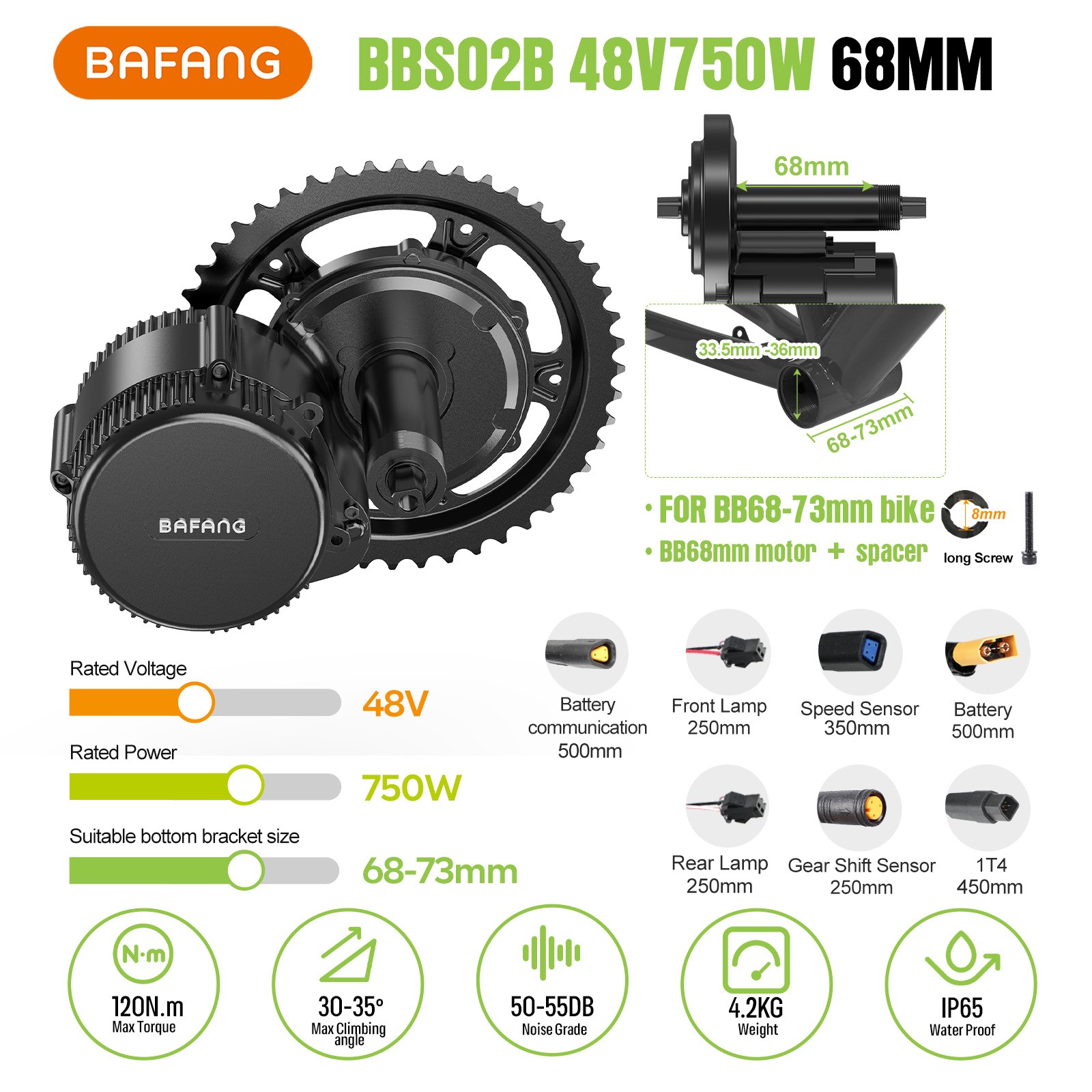 48V750W BAFANG Mid Drive Motor Kit BBS02B 68-73mm Electric Bike Conversion Kit