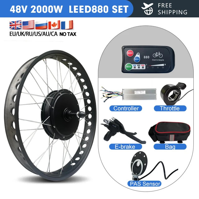 Ebike Conversion Kit 2000W 48V Rear Rotate Hub Motor Wheel 20/24/26Inch 4.0 Tire
