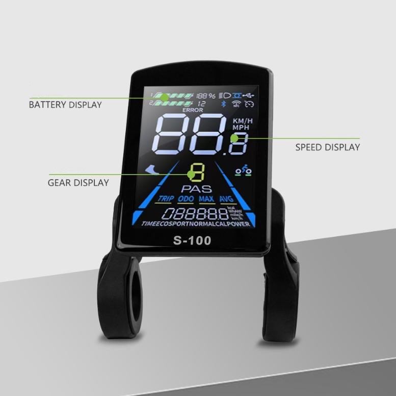 E-Bike Compatible S-100 Smart LCD Color Screen with light wire 5PIN WP plug.