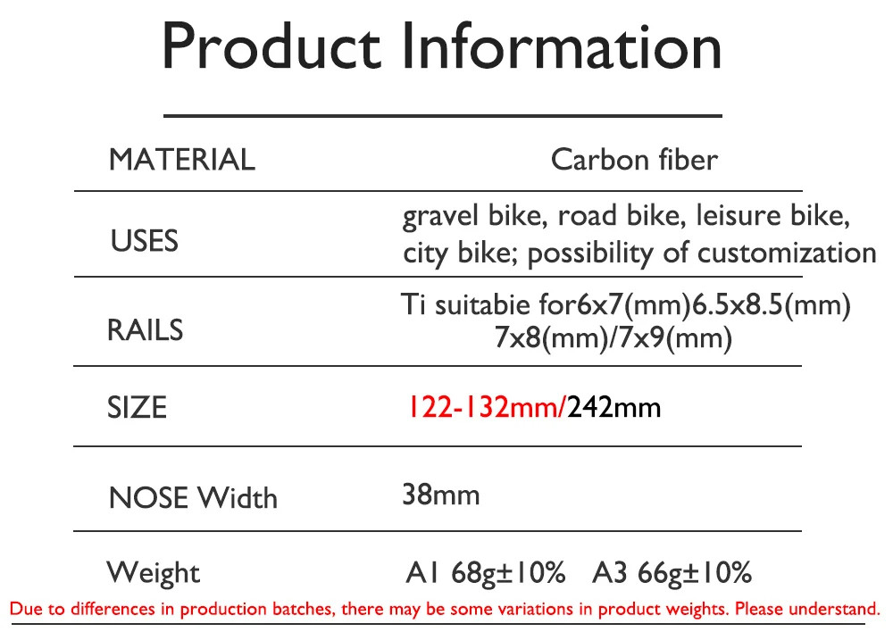 Carbon Fiber Saddle Ultralight Seat for Road/Mountain/City Bike 132/122x242mm