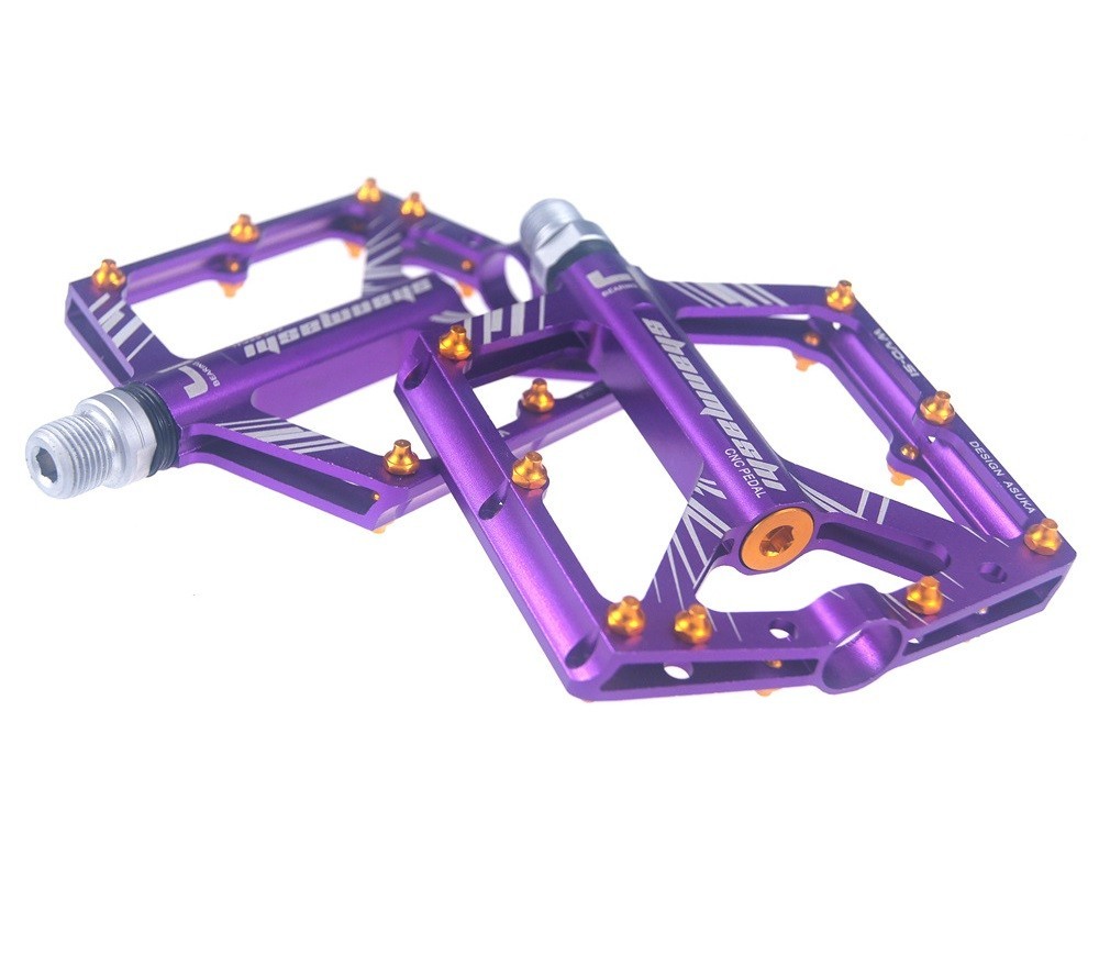 Aluminum Road MTB Mountain Bike Bicycle Pedal 4 Bearings Flat Pedals Purple