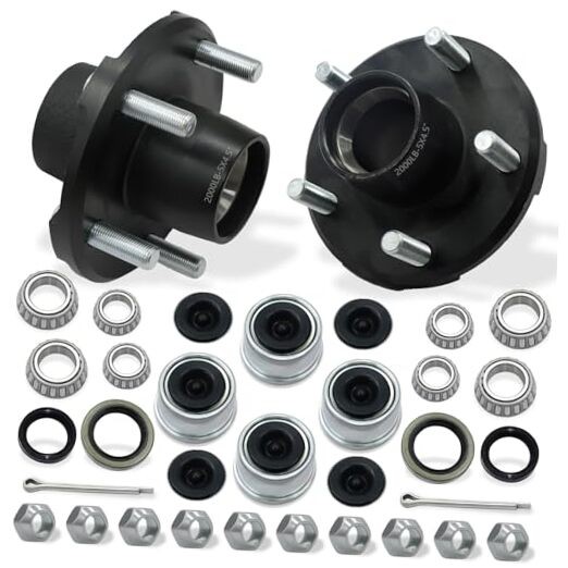 2 Sets 2000lb Trailer Hub Kit 5 Bolt 4.5″ Trailer Hubs 5 Lug Fit 1″ and 1