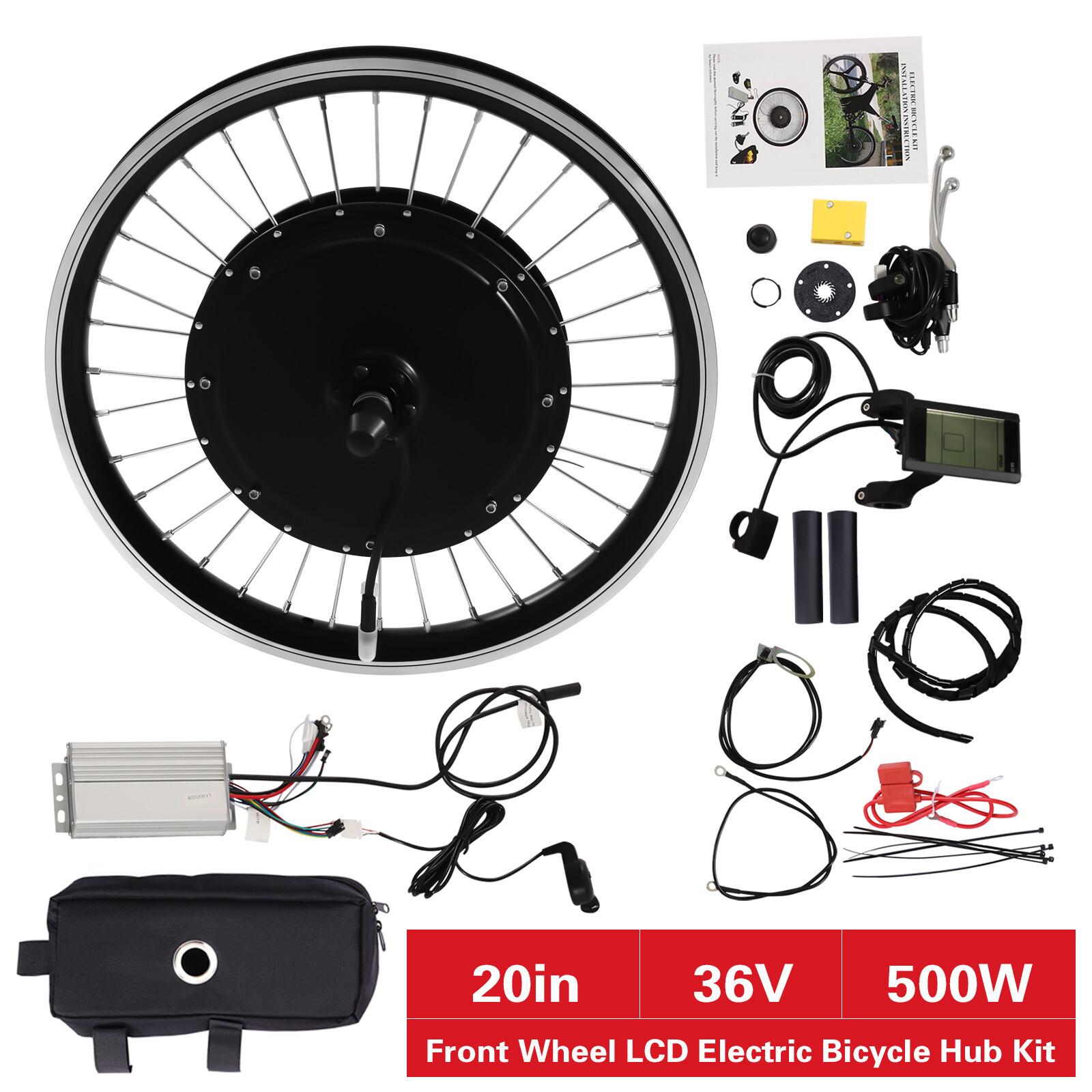 20 Inch Electric Bicycle Front Wheel Hub Motor E-bike Conversion Kit 500W 340RPM