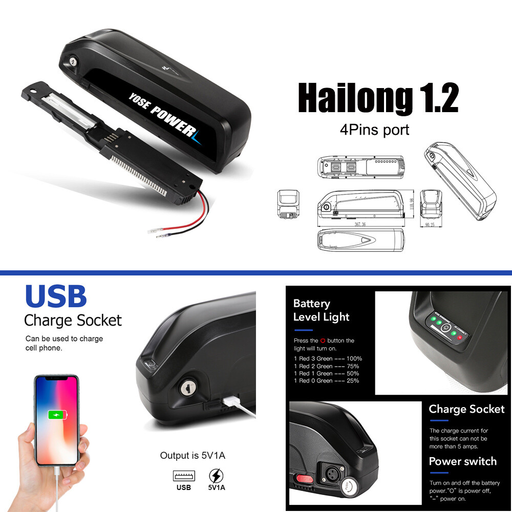 52V 48V 36V 13Ah 15Ah 17Ah 20Ah Hailong Lithium Ebike Battery 250W-1500W E BIKES