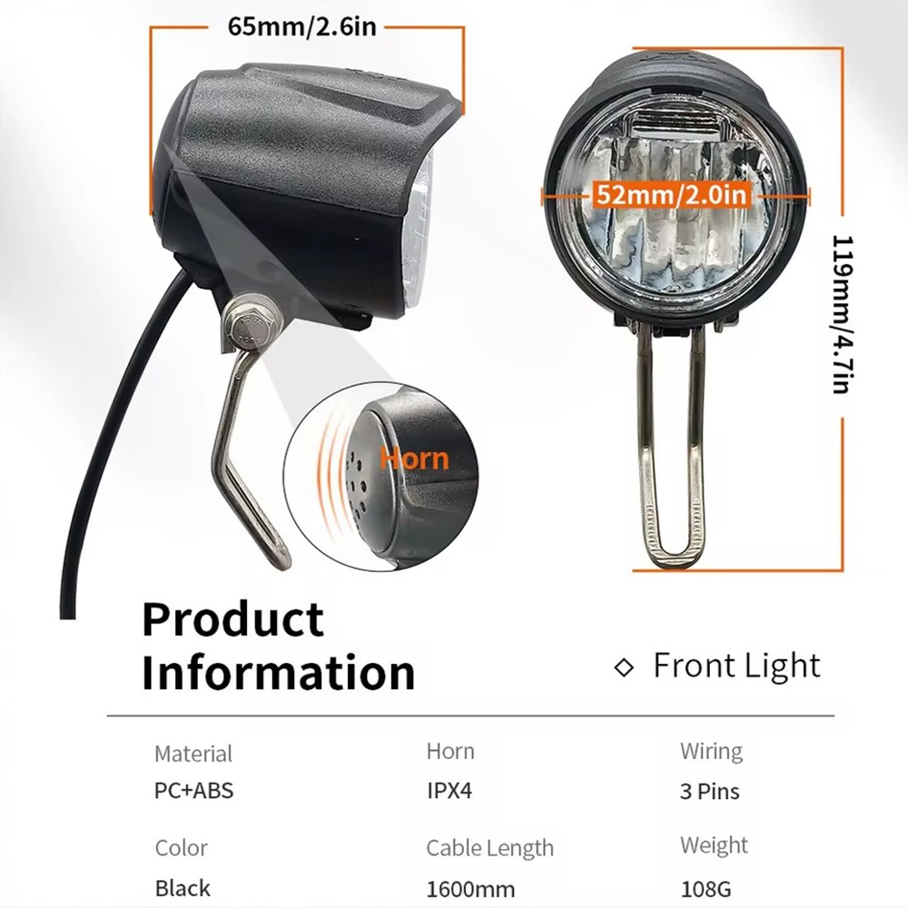 LED Headlight Tail Light Set 24V 36V 48V Horn Turn Signal Switch E-Bike Parts