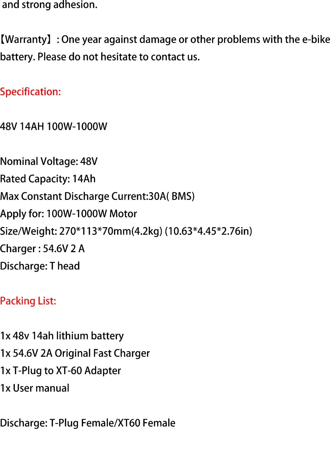 Ebike Battery 48V 14Ah Lithium ion Battery for 200W-1000W Electric Bicycle