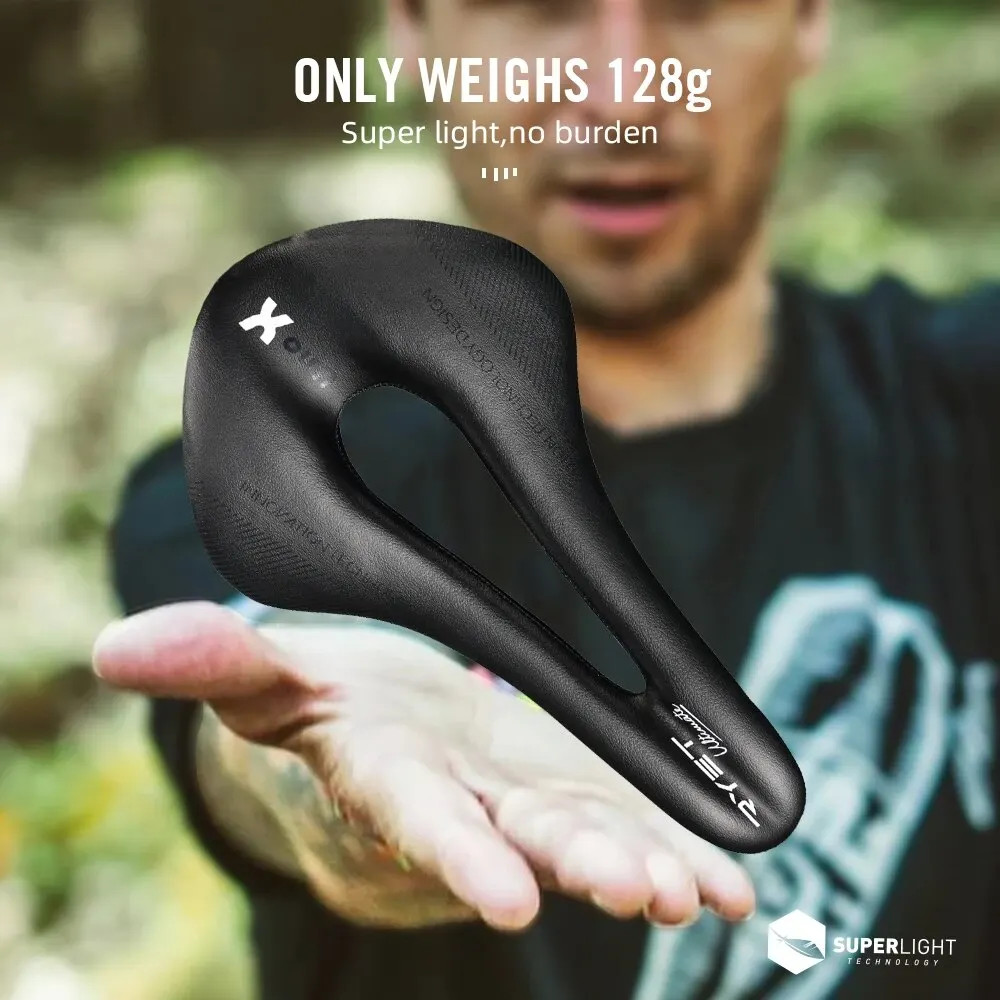 RYET Carbon Fiber Bike Saddle Ultralight Leather Road MTB Racing Seat 112g