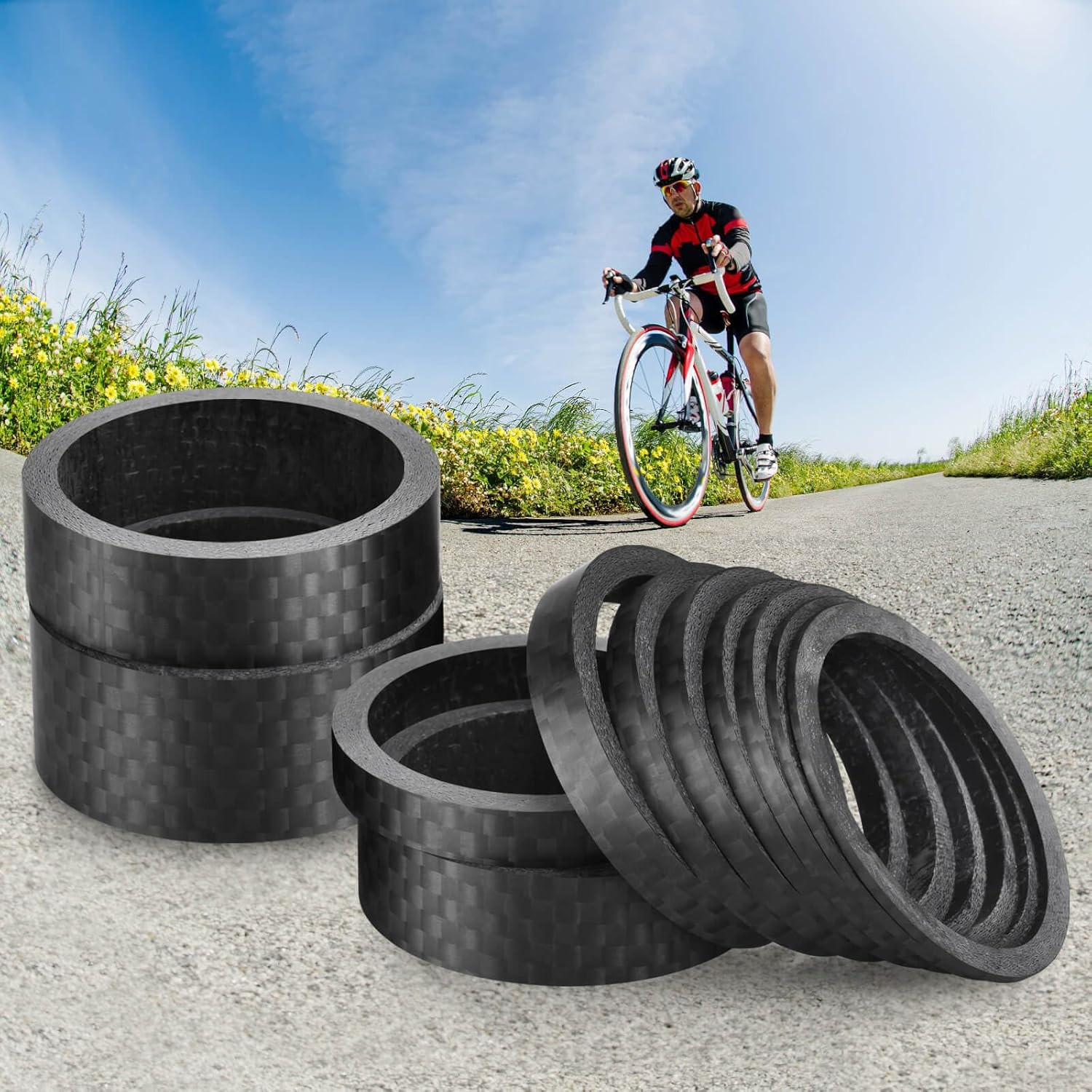 11Pcs Carbon Fiber Headset Spacers 1 1/8″ Headset Spacer for MTB BMX Road Bikes