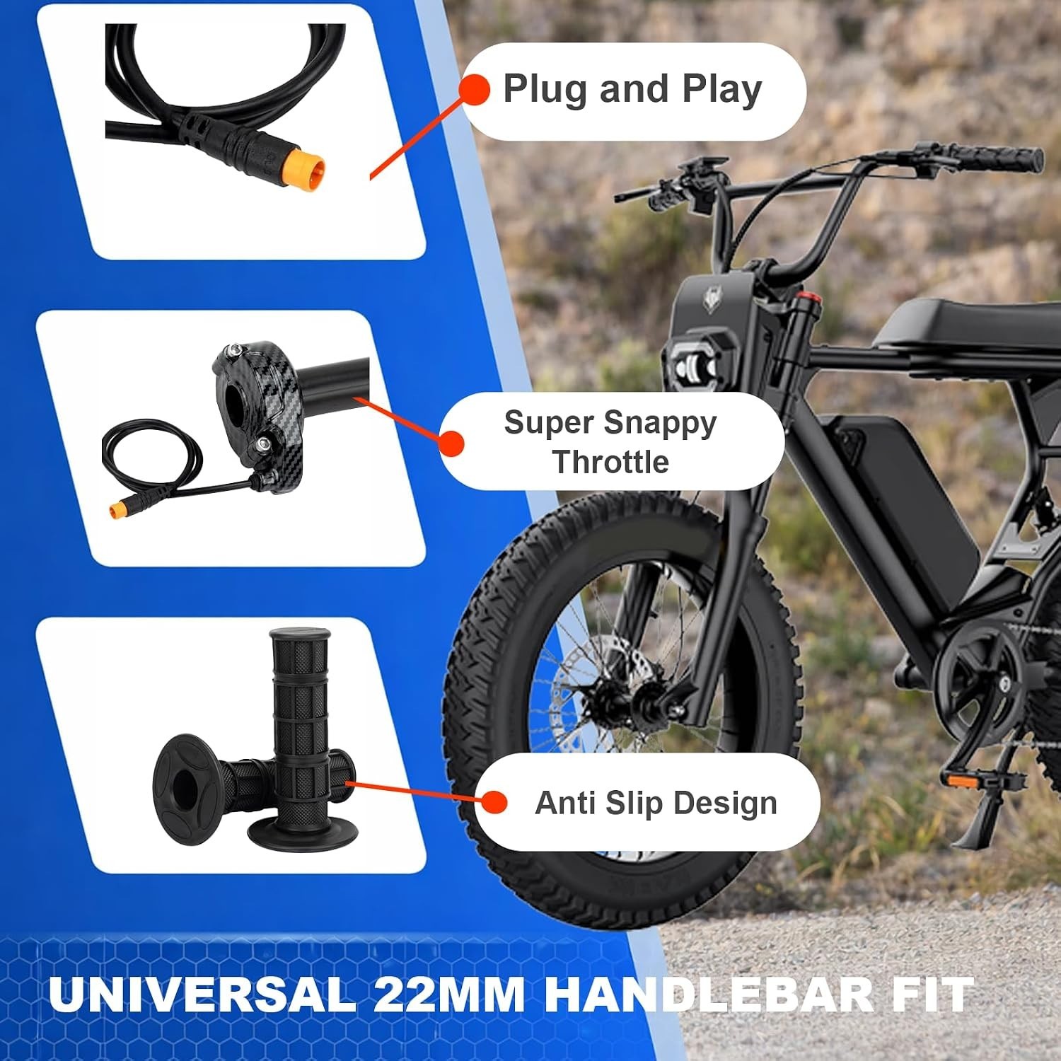 Ebike Full Twist Throttle for Macfox, 3 Pin Surron Style Throttle Grip Kit 12…