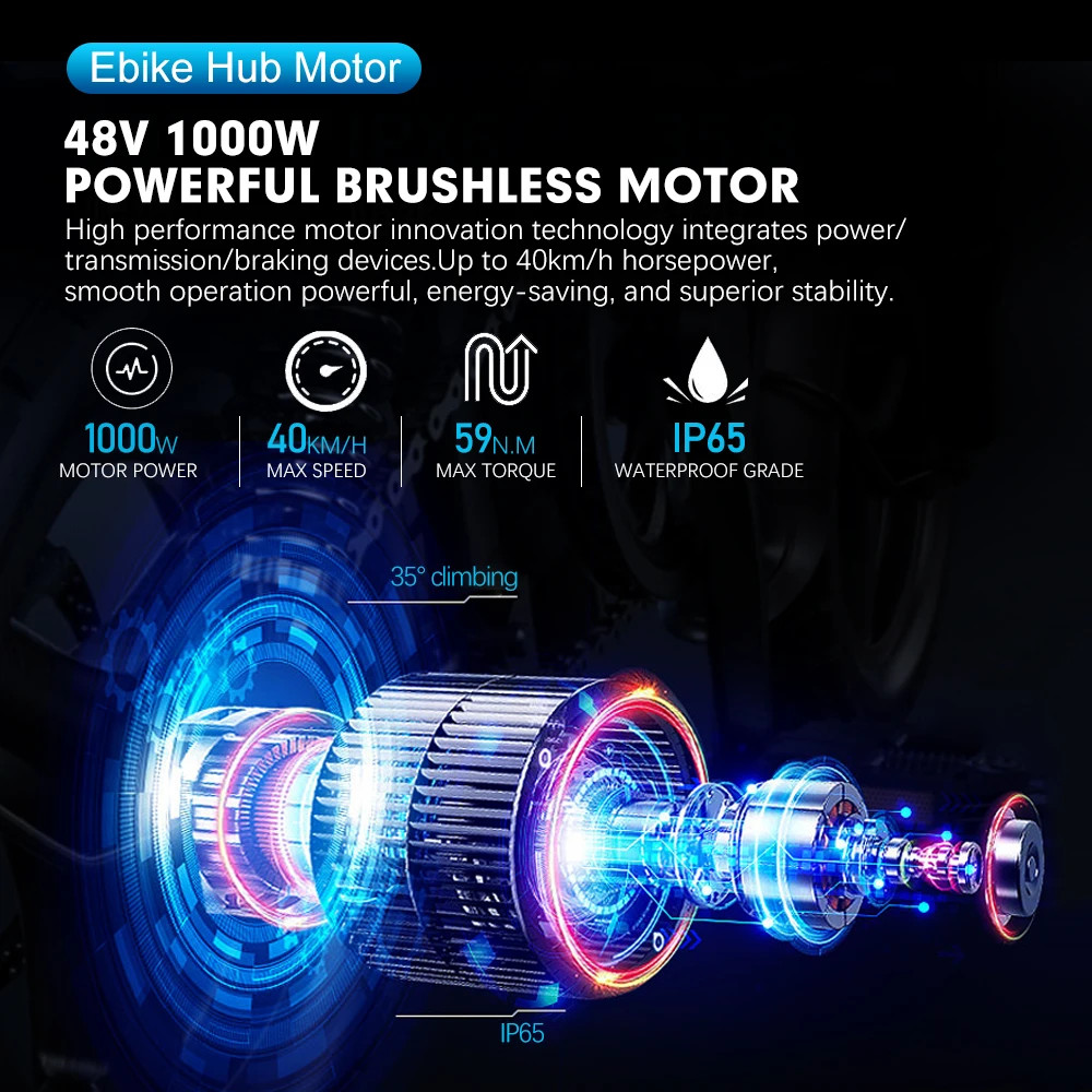 Mountain E-bike Conversion Kit 48V 1000W Brushless Rear Cassette Hub Motor Wheel
