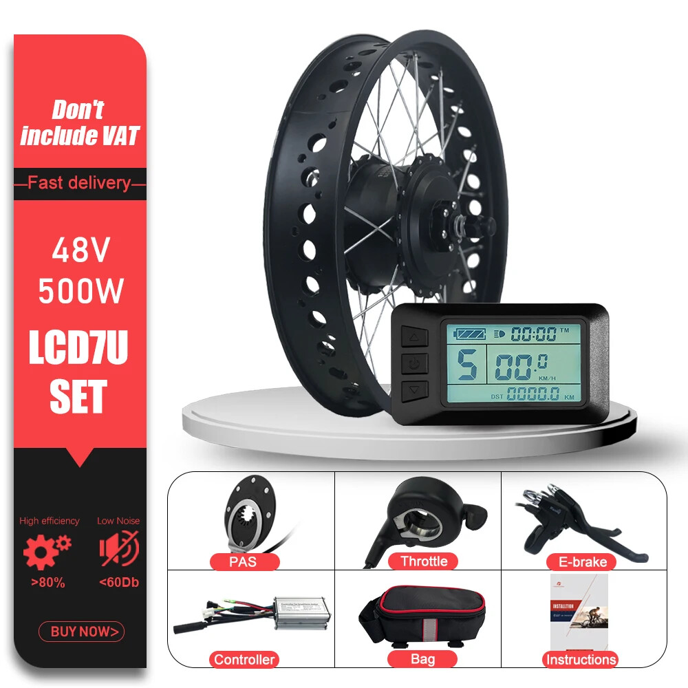 Snow E-bike Conversion Kit 20/26 in 36V 48V 500W Front Brushless Hub Motor Wheel