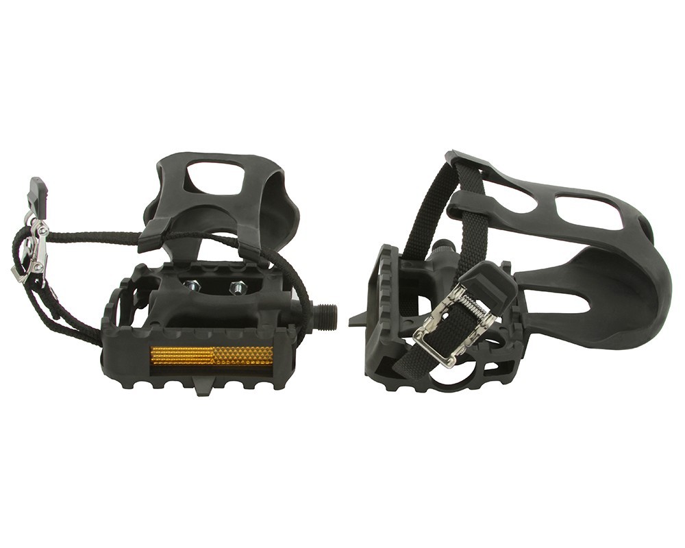 861 Black Platform Bike Pedals w/Toe Clips – 9/16″ Composite, Loose Ball Bearing