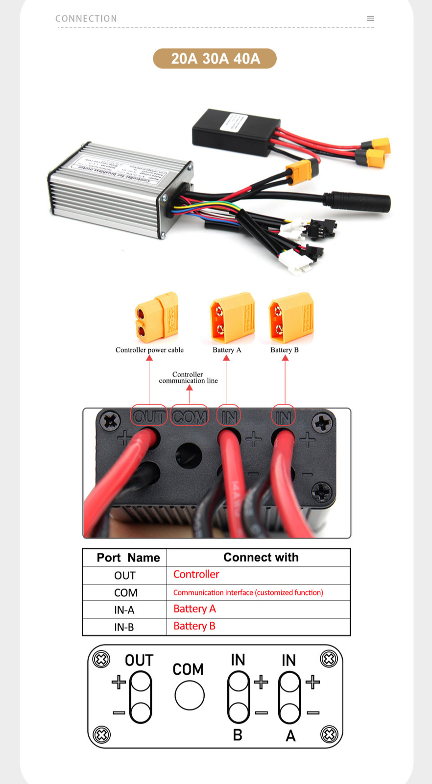 E-bike Battery Module 20A-100A 20V-70V E-bike Dual Battery Connect 40-100V 120A