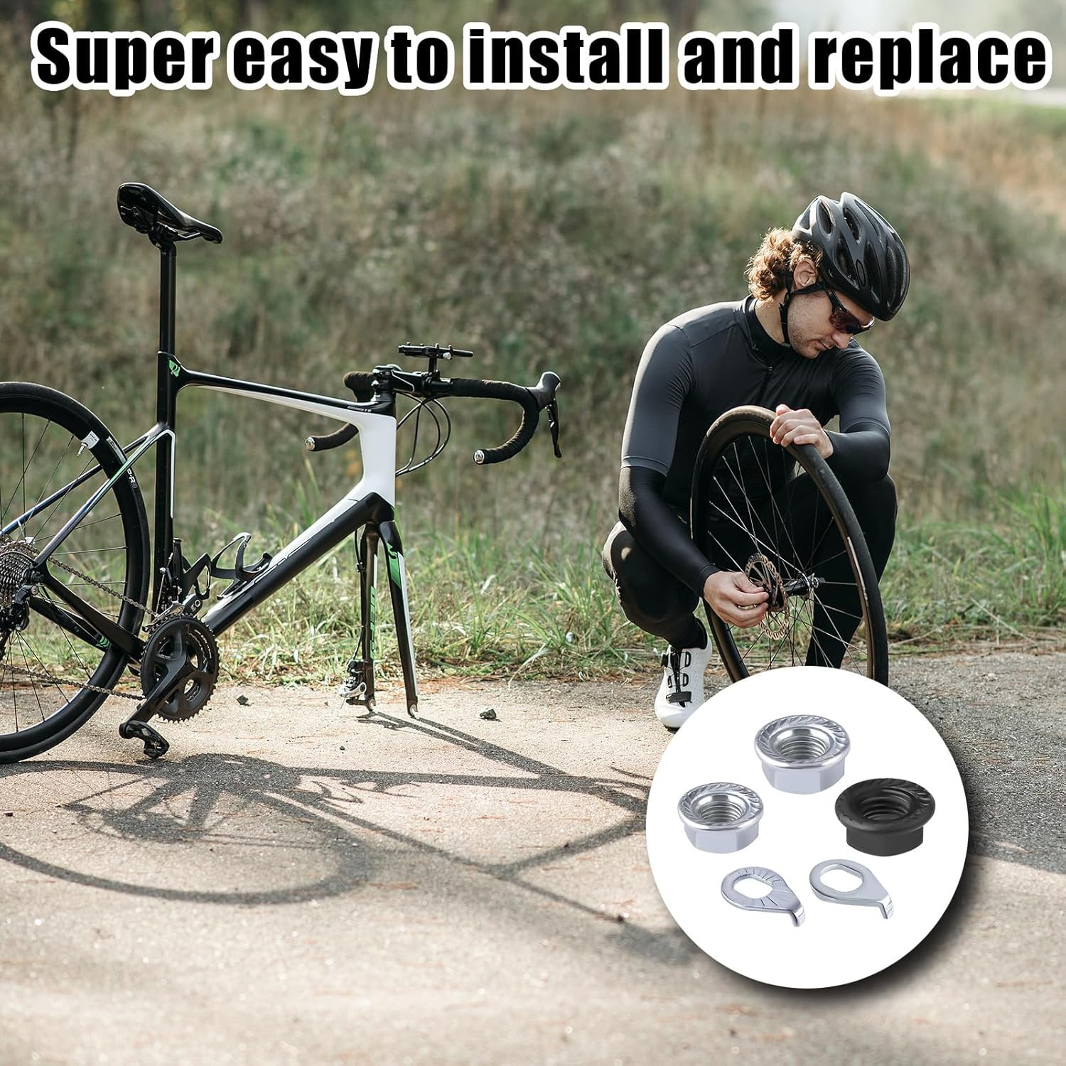 Bike Wheel Axle Nut and Bicycle Hub Safety Washer Kit, Flanged Nuts Parts Access