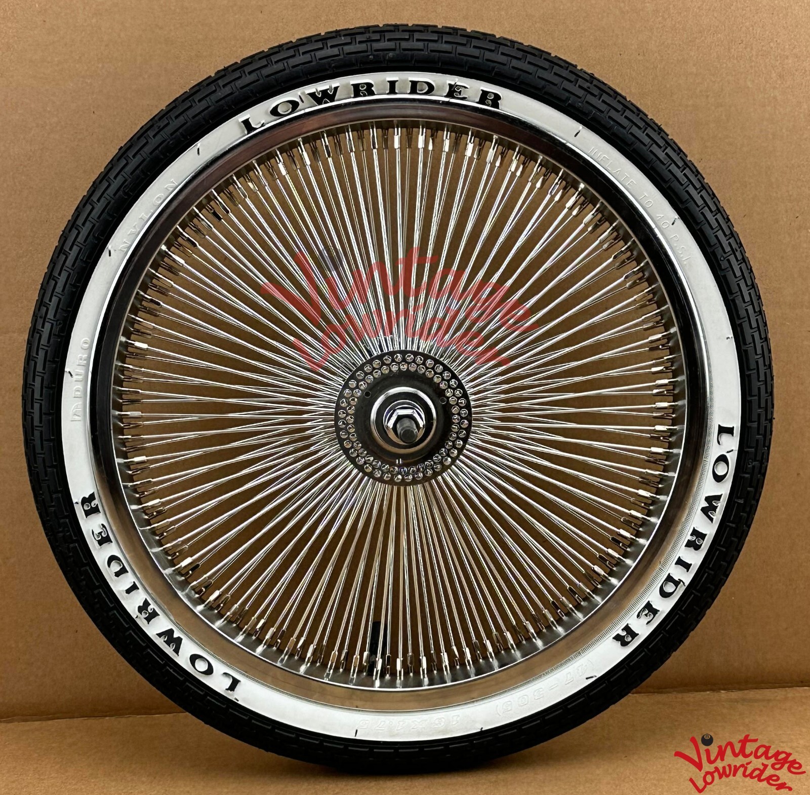 VINTAGELOWRIDER 20″ FLAT TWISTED CHROME CONTINENTAL KIT W/144 SPOKE LOWRIDERTIRE
