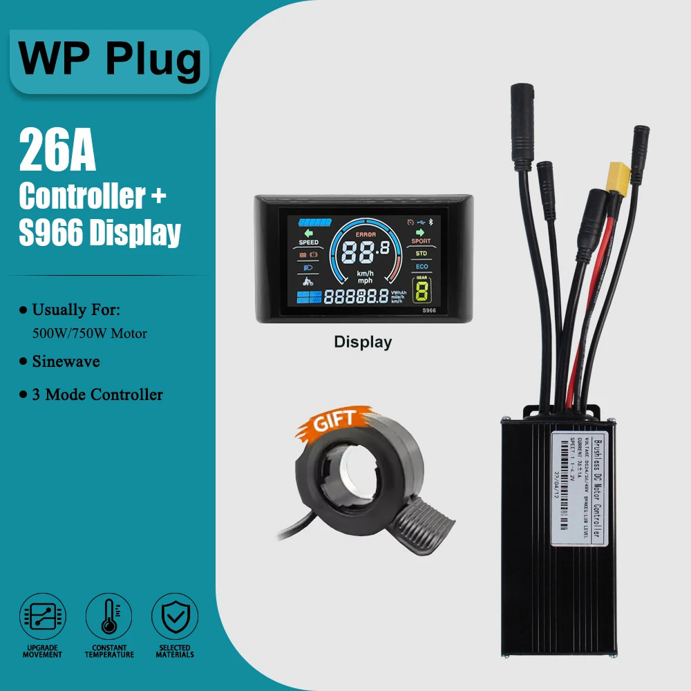 Three-Mode Sine Wave Controller 17A-60A SM/WP Plug with 36V 48V S966 Display