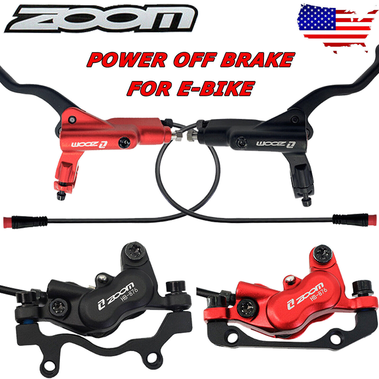 ZOOM HB-876E 4-Pistons Hydraulic Disc Brakes Front&Rear E-Bike Power-Off 160mm