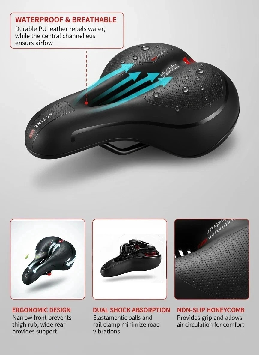 Extra Wide Big Bum Bike Bicycle Saddle Seat Gel Cushion Sporty Soft Comfort Pad