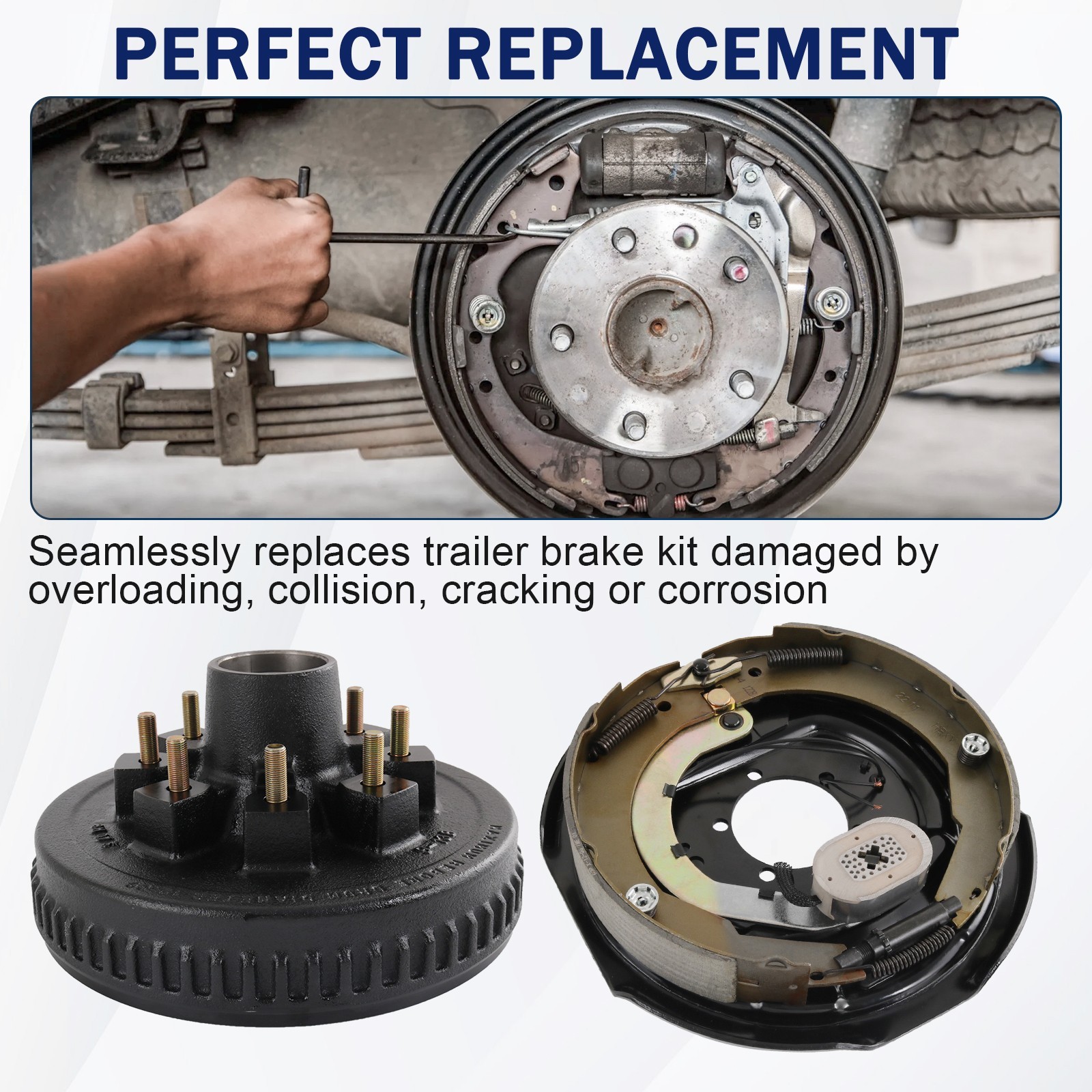 8 on 6.5″ Bolt Circle Hub Drum Kits w/ 12″ x 2″ LH&RH Electric Brake for 7000lbs