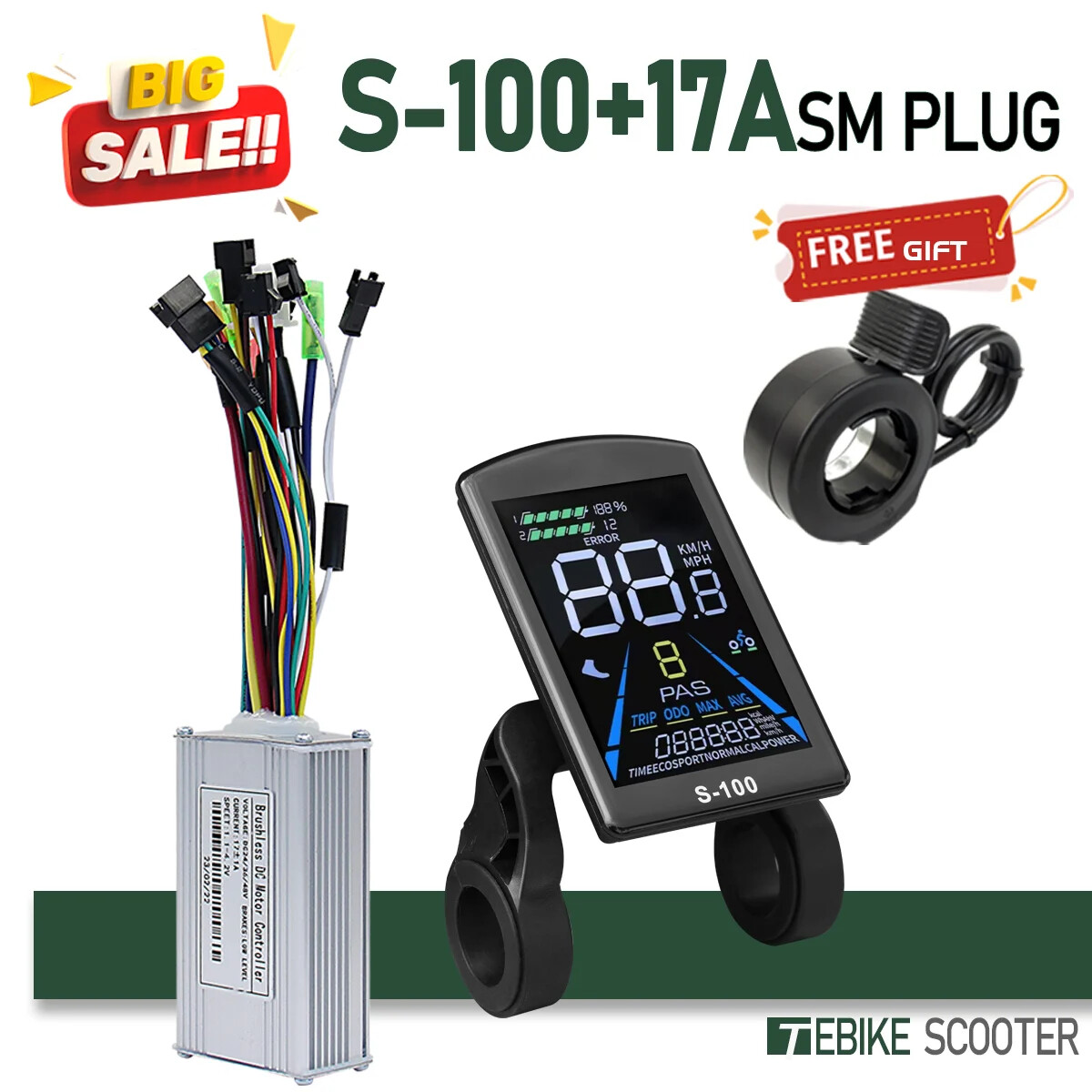 Electric Bike Sinewave 3 Mode 17A26A30A40A Controller 24V/36V/48V/52V Motor