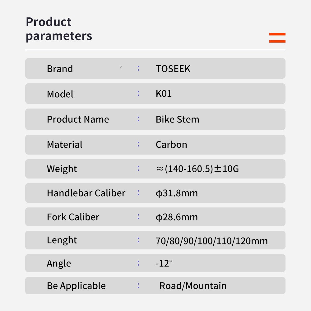 TOSEEK Carbon Fiber Stem -12° Bicycle Road/MTB Handlebar Stem Table Bike Parts